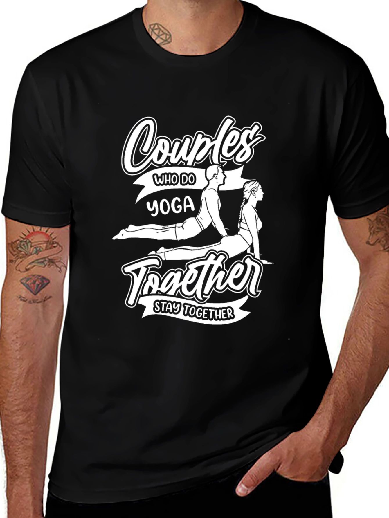 Couples Yoga Black T-Shirt Stay Together