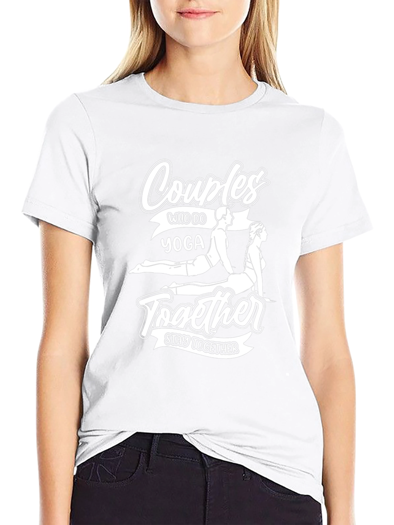 Couples Yoga Black T-Shirt Stay Together