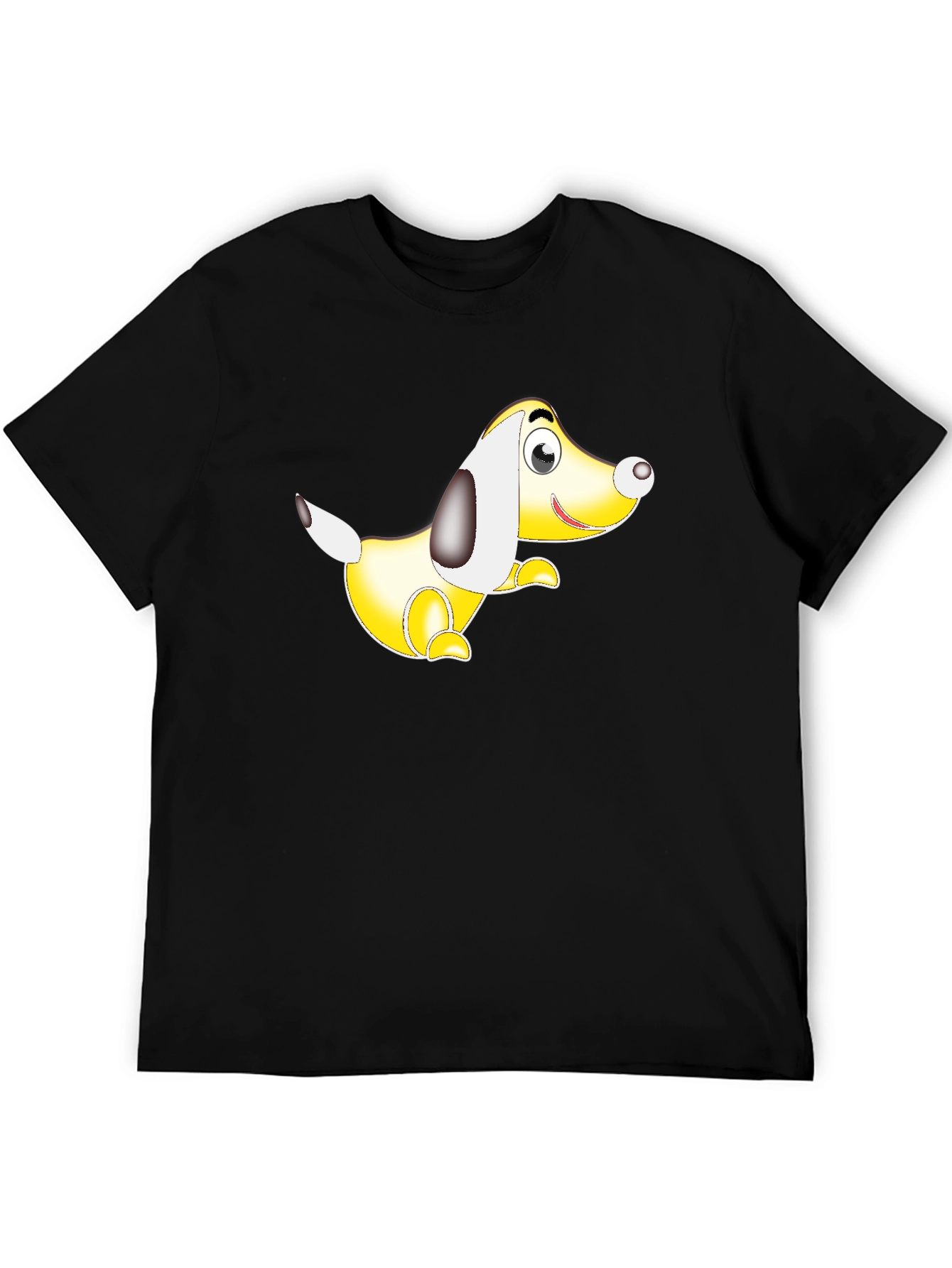 Black T-Shirt with Cartoon Dog Graphic