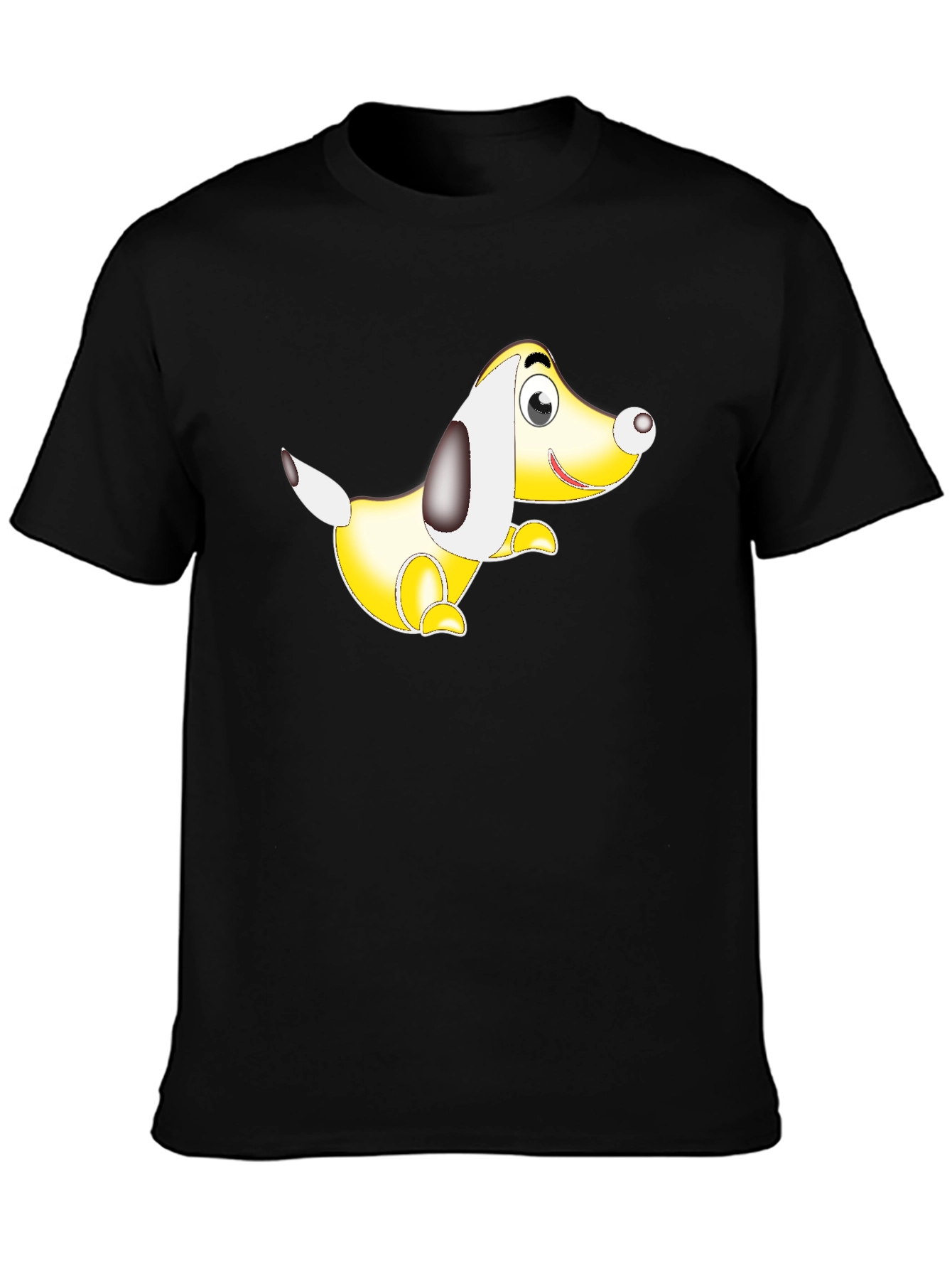 Black T-Shirt with Cartoon Dog Graphic