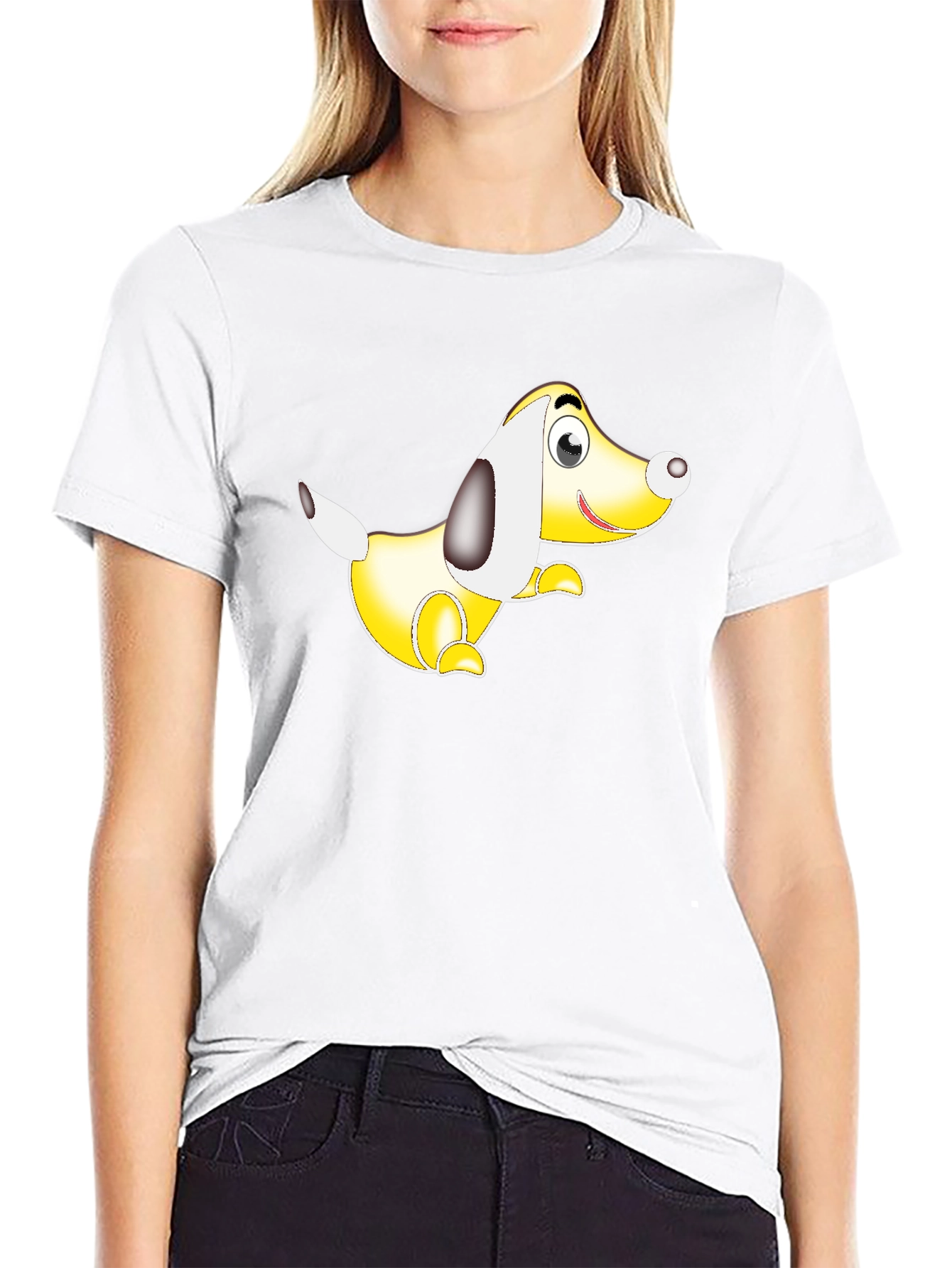 Black T-Shirt with Cartoon Dog Graphic