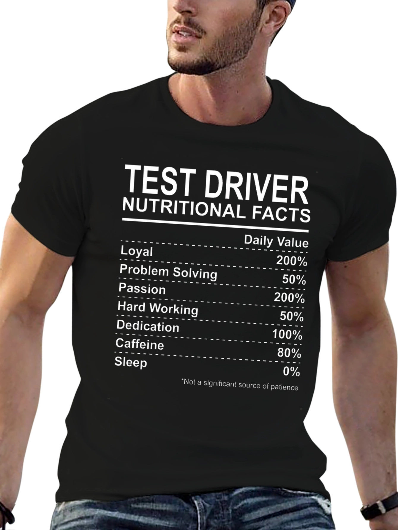 Test Driver Nutritional Facts Funny Graphic Tee