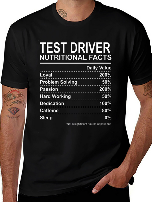 Test Driver Nutritional Facts Funny Graphic Tee