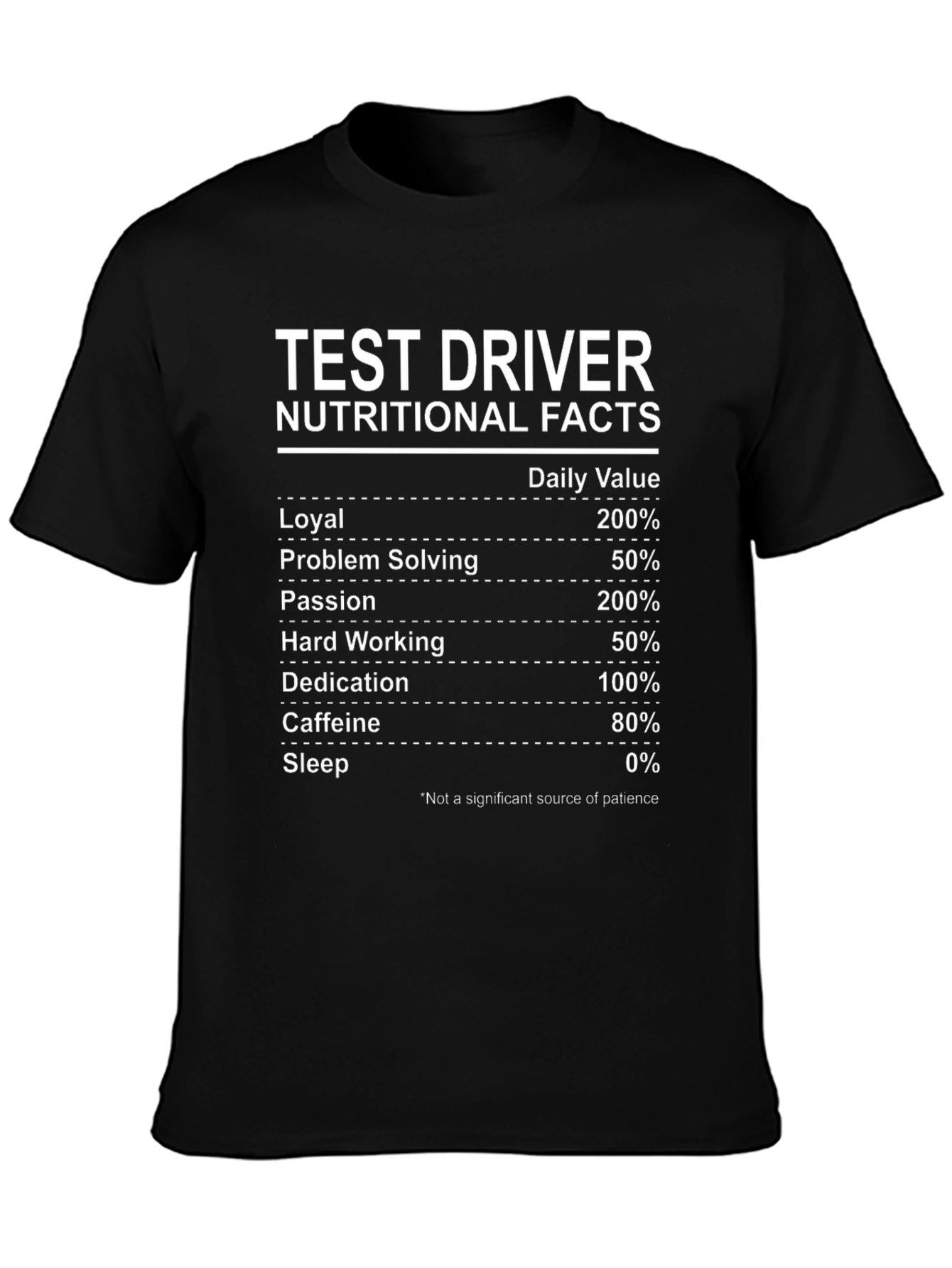 Test Driver Nutritional Facts Funny Graphic Tee