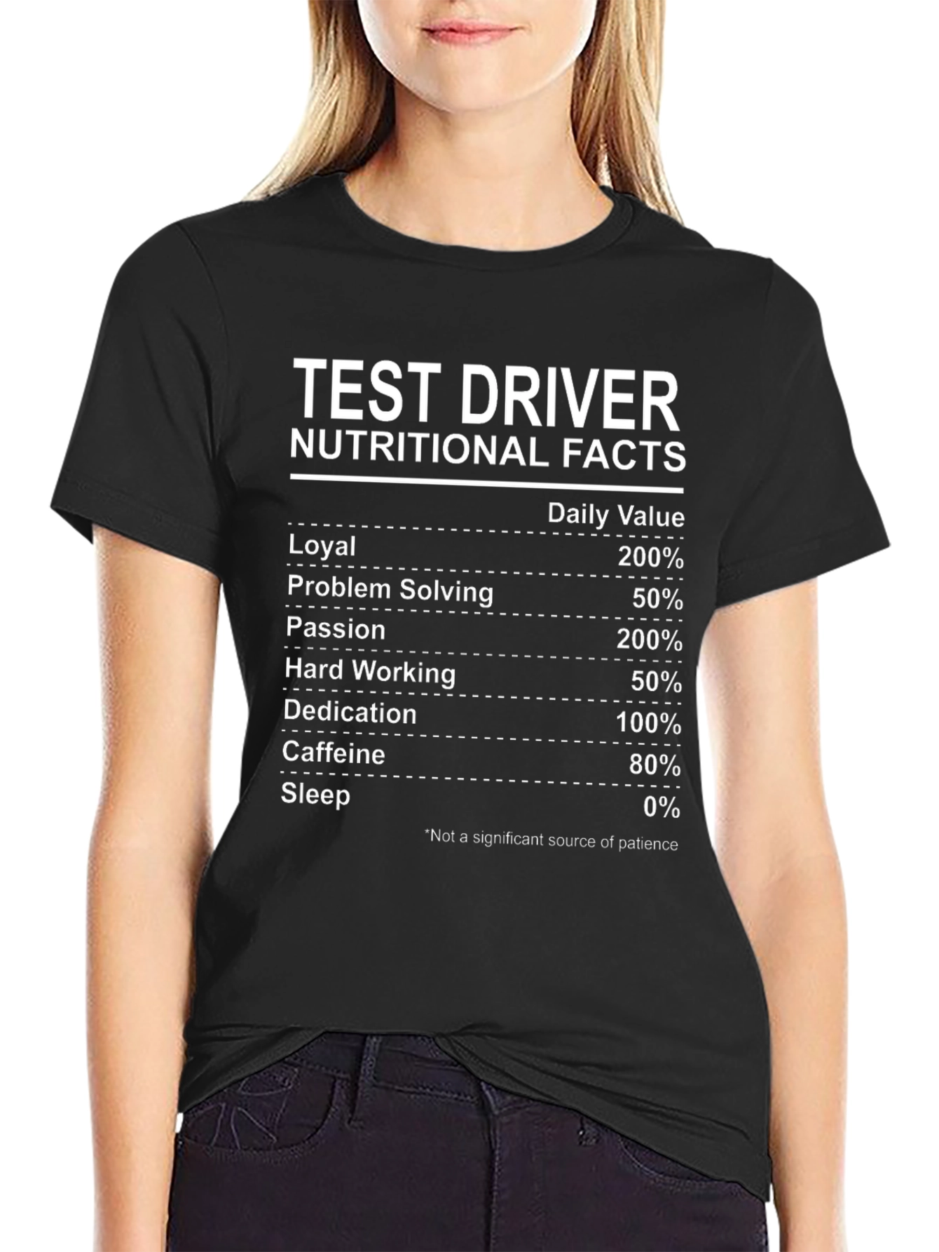 Test Driver Nutritional Facts Funny Graphic Tee