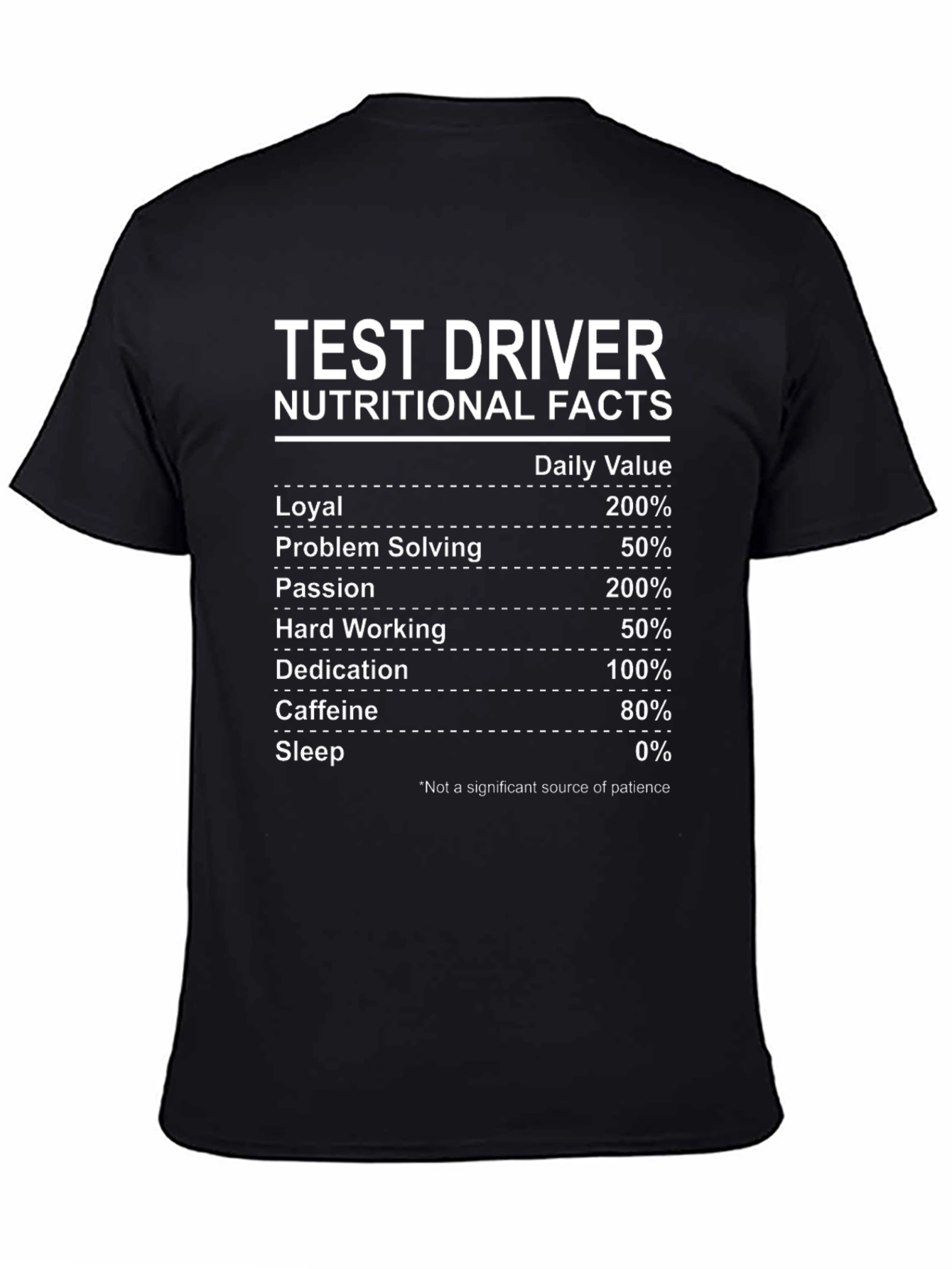 Test Driver Nutritional Facts Funny Graphic Tee