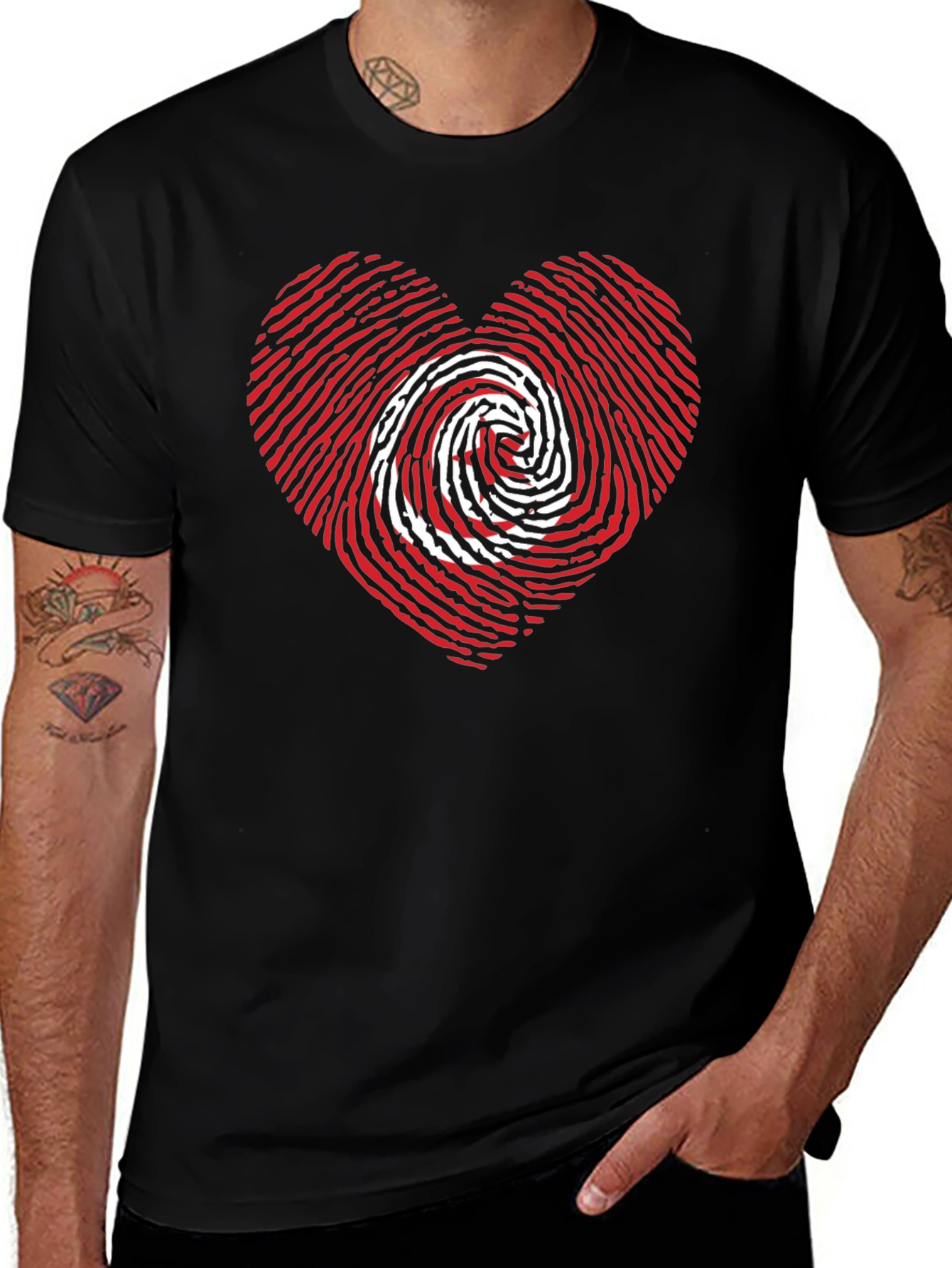 Heart Fingerprint Graphic Tee - Black
