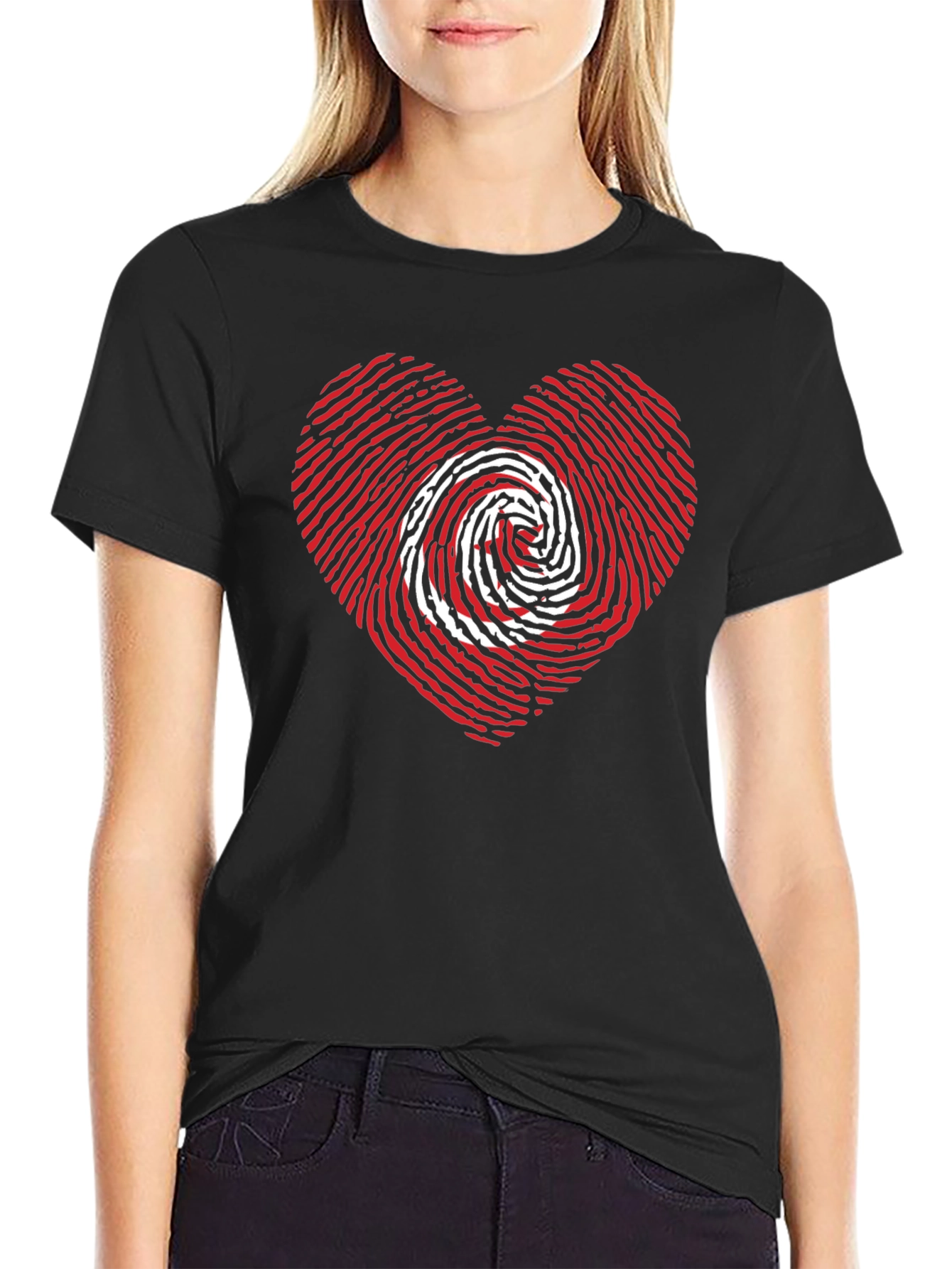Heart Fingerprint Graphic Tee - Black