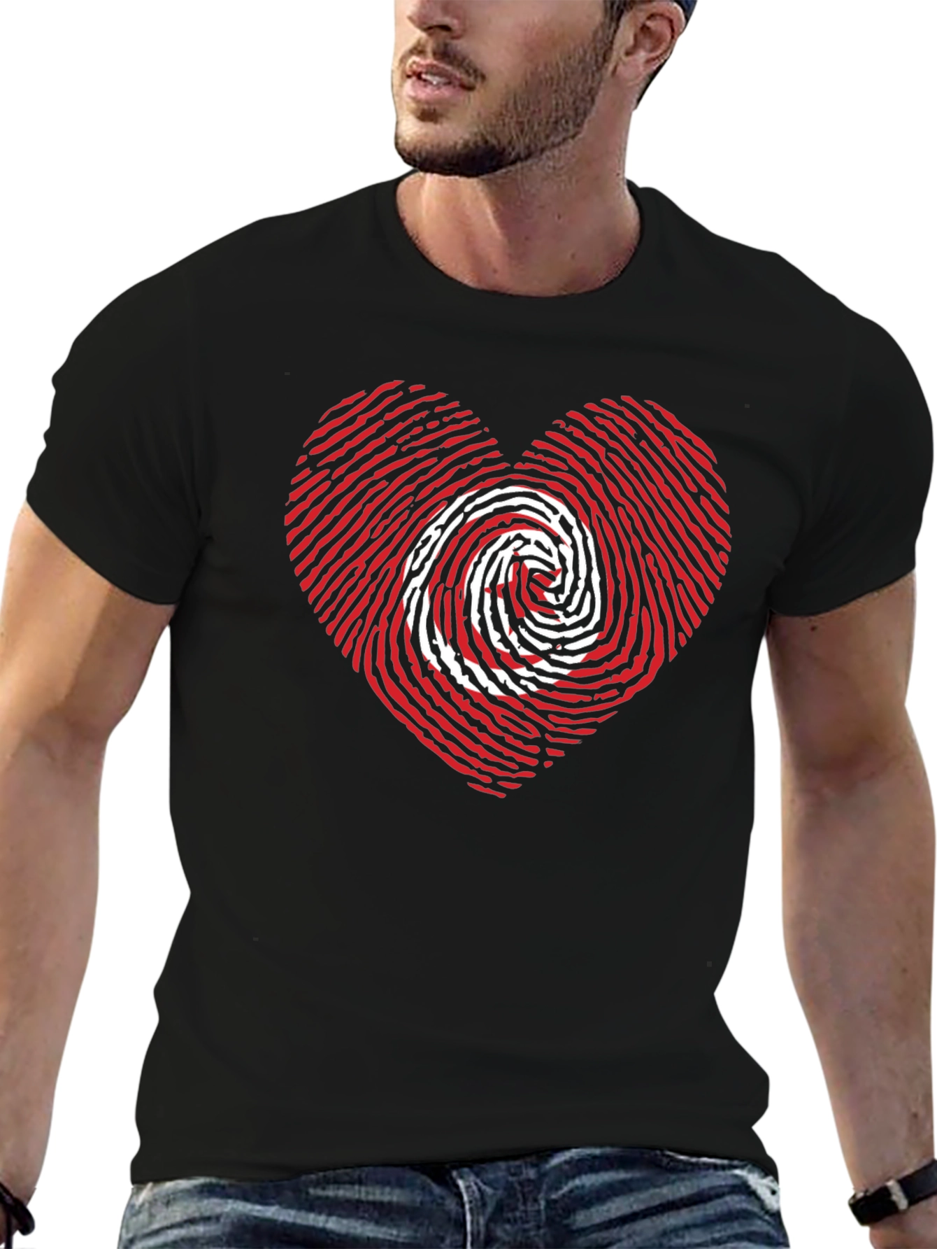 Heart Fingerprint Graphic Tee - Black