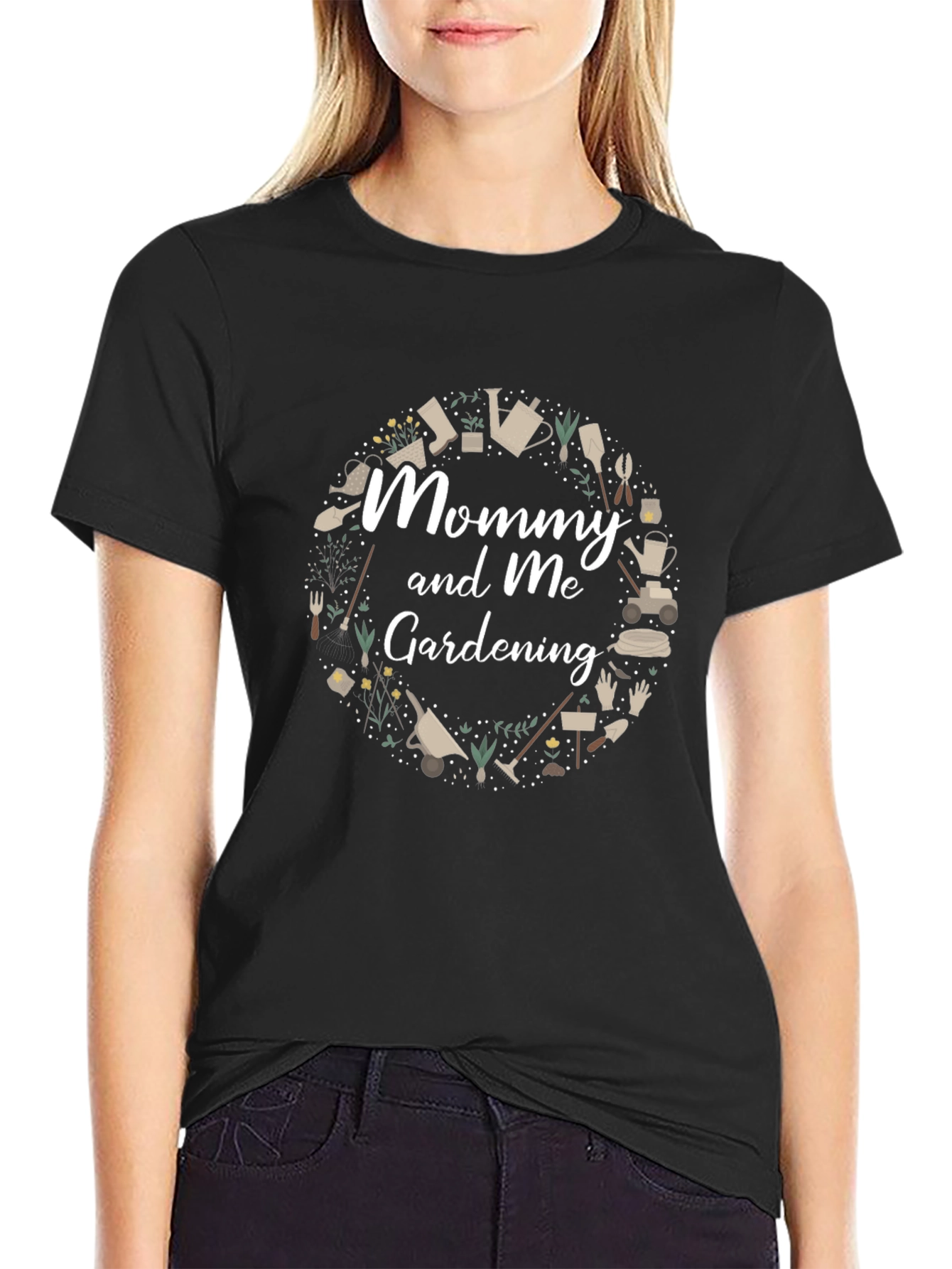 Mommy and Me Gardening T-Shirt - Black Graphic Tee