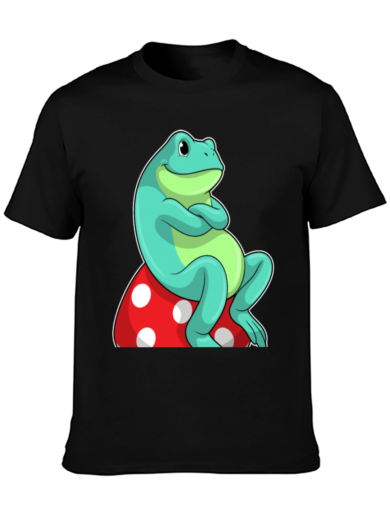 Frog on Mushroom Graphic Tee - Unique Cartoon Design