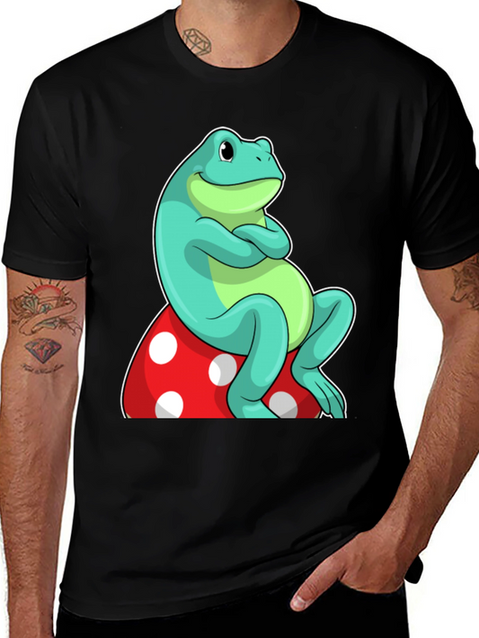 Frog on Mushroom Graphic Tee - Unique Cartoon Design