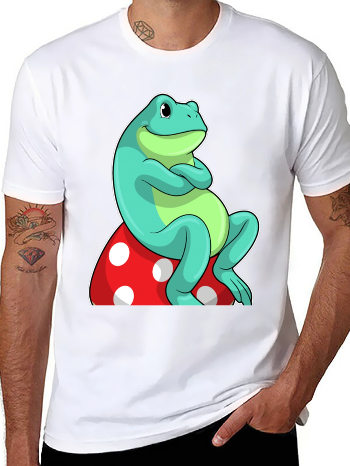 Frog on Mushroom Graphic Tee - Unique Cartoon Design