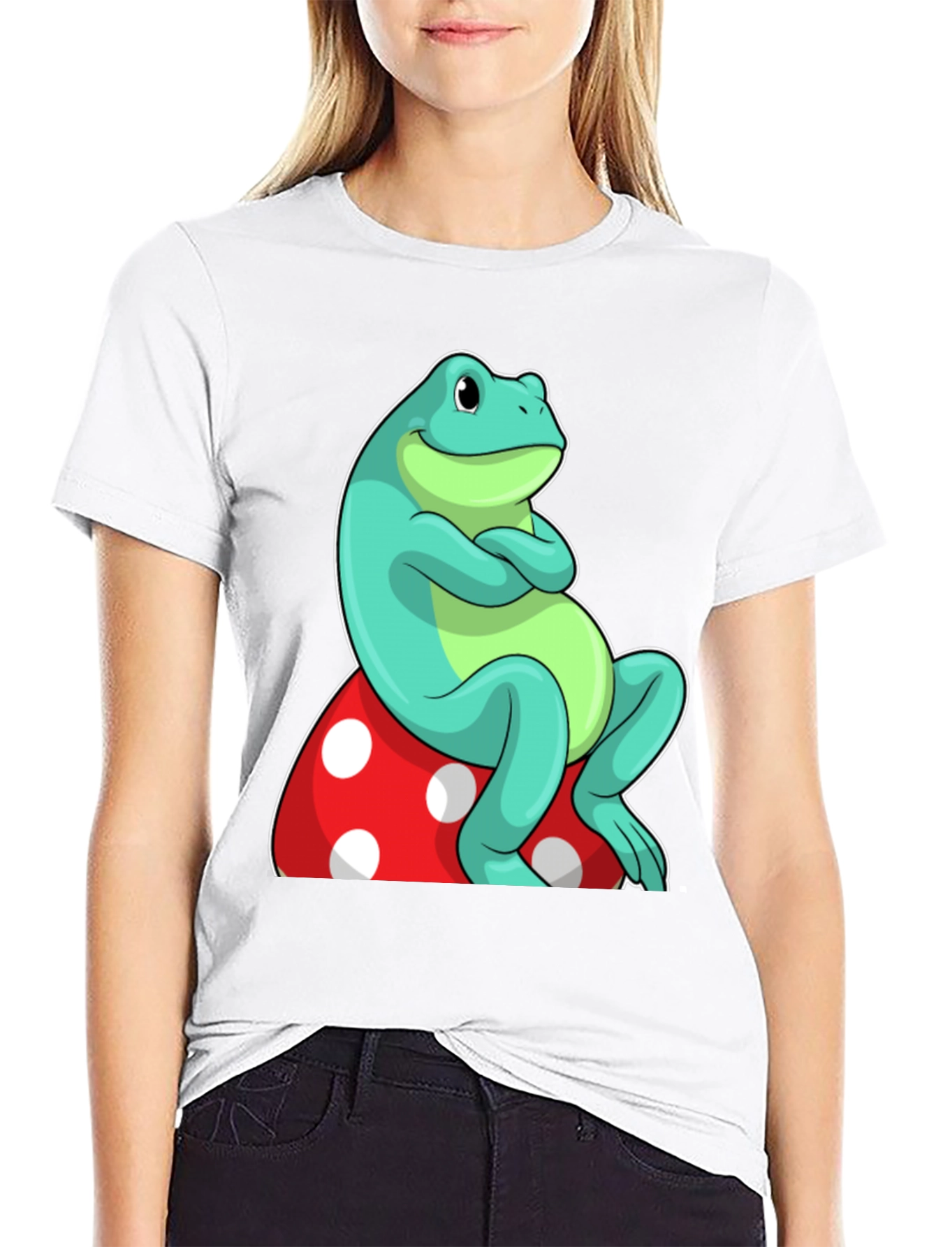 Frog on Mushroom Graphic Tee - Unique Cartoon Design