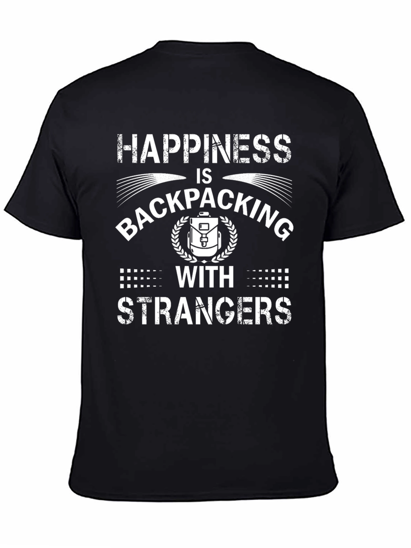 Happiness Backpacking Strangers Black Graphic Tee