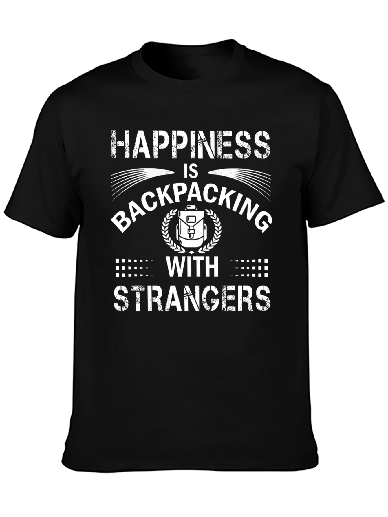Happiness Backpacking Strangers Black Graphic Tee