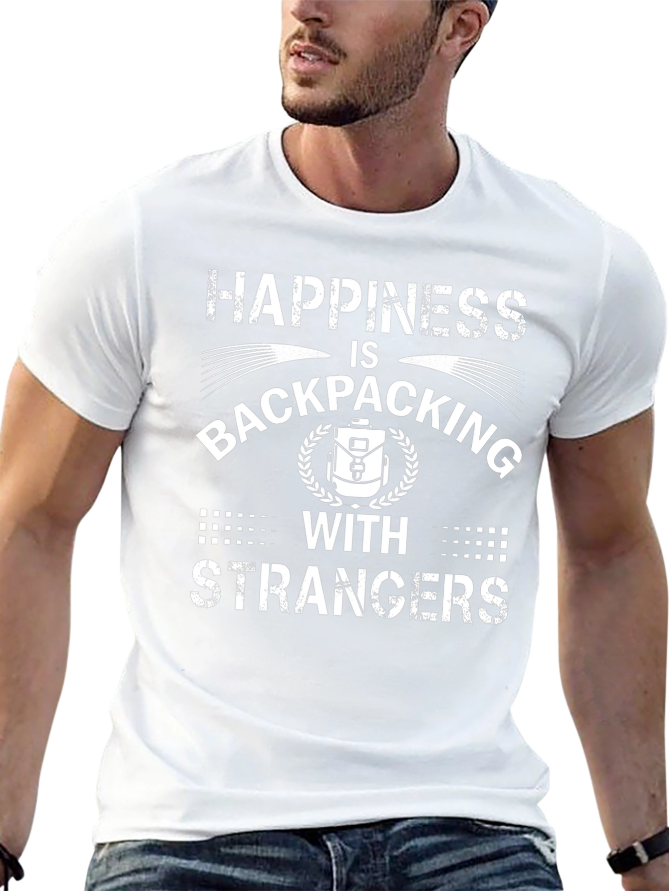 Happiness Backpacking Strangers Black Graphic Tee