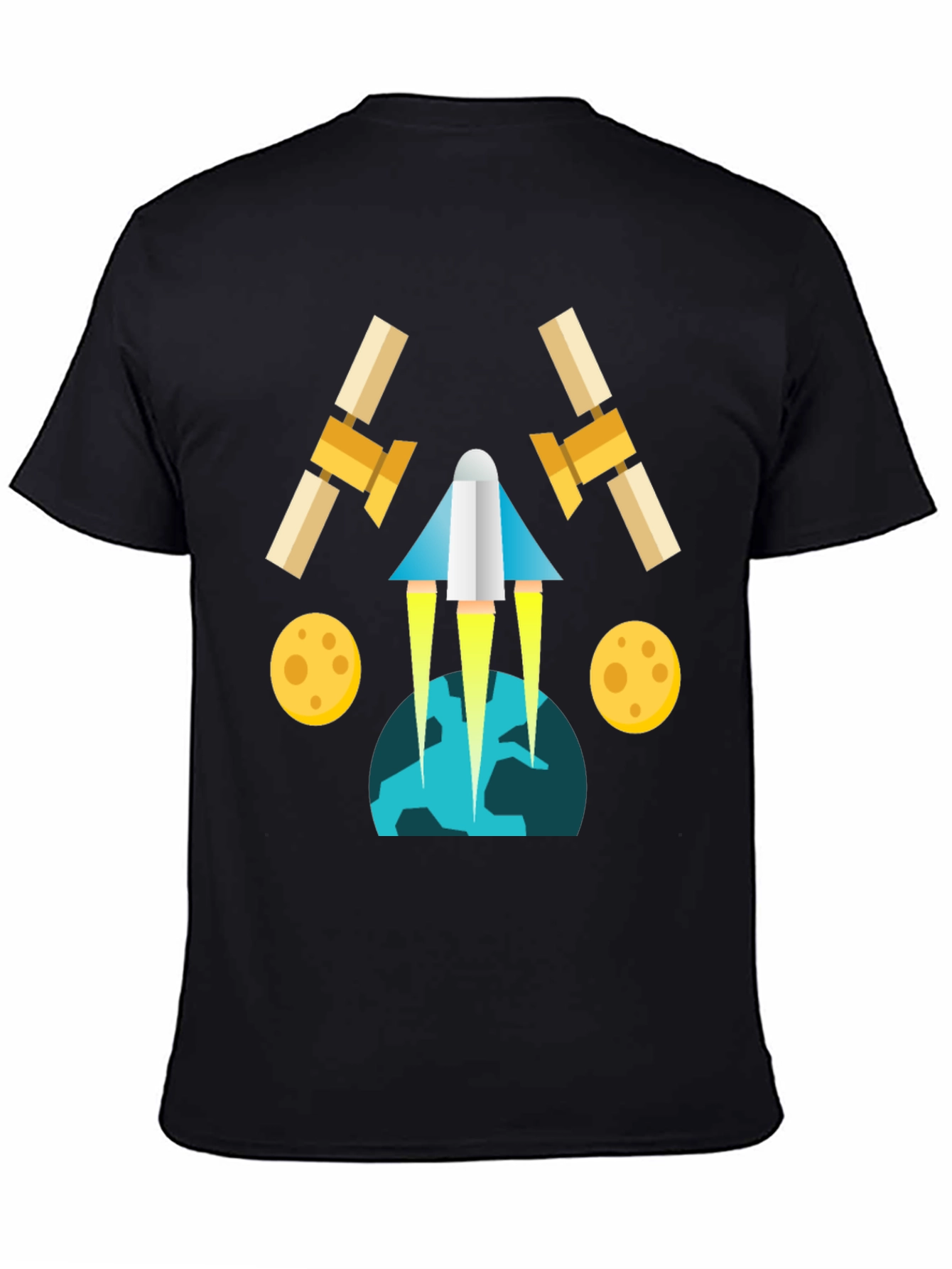 Space Travel Graphic Tee - Black Cotton Blend