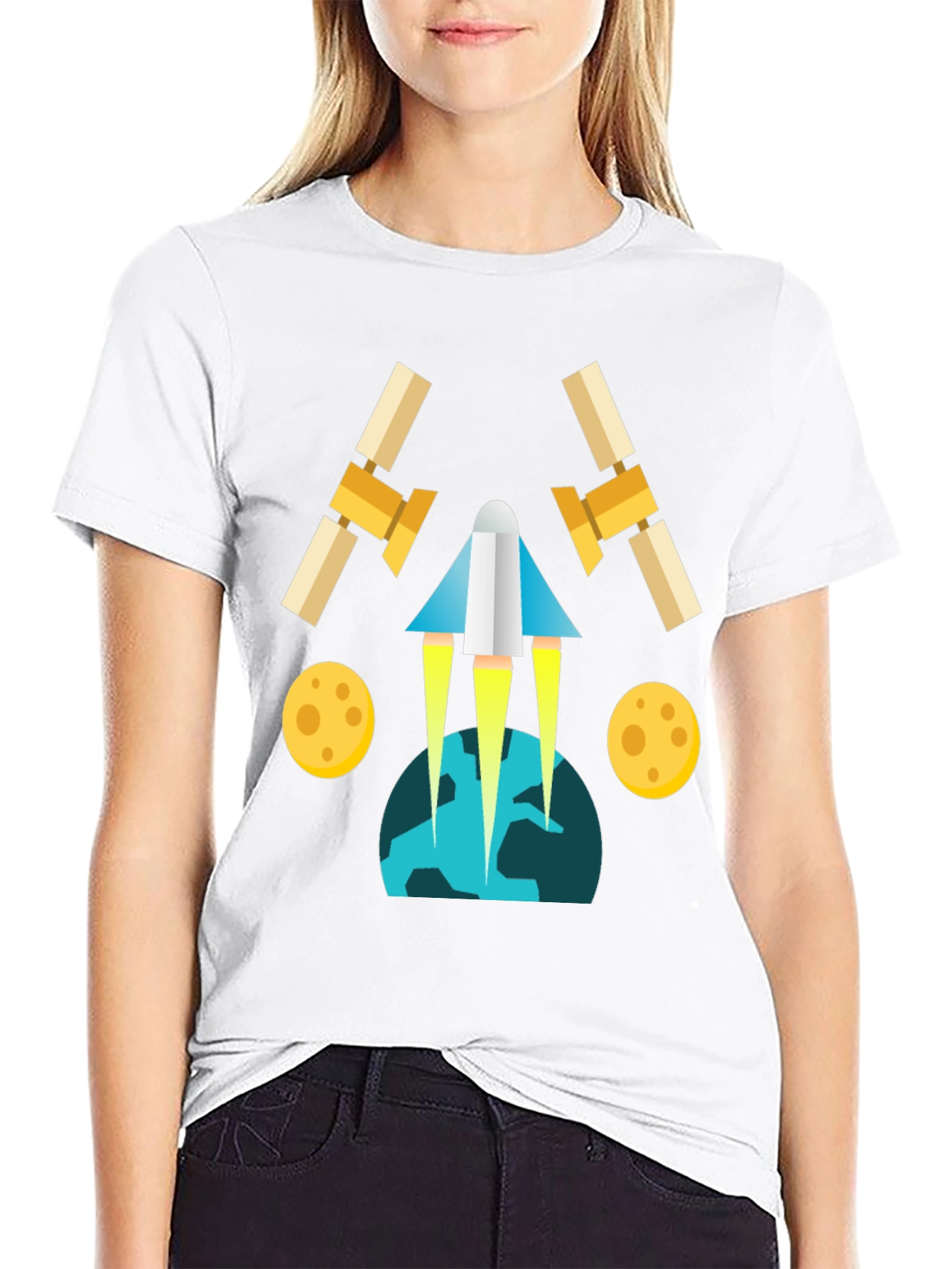 Space Travel Graphic Tee - Black Cotton Blend