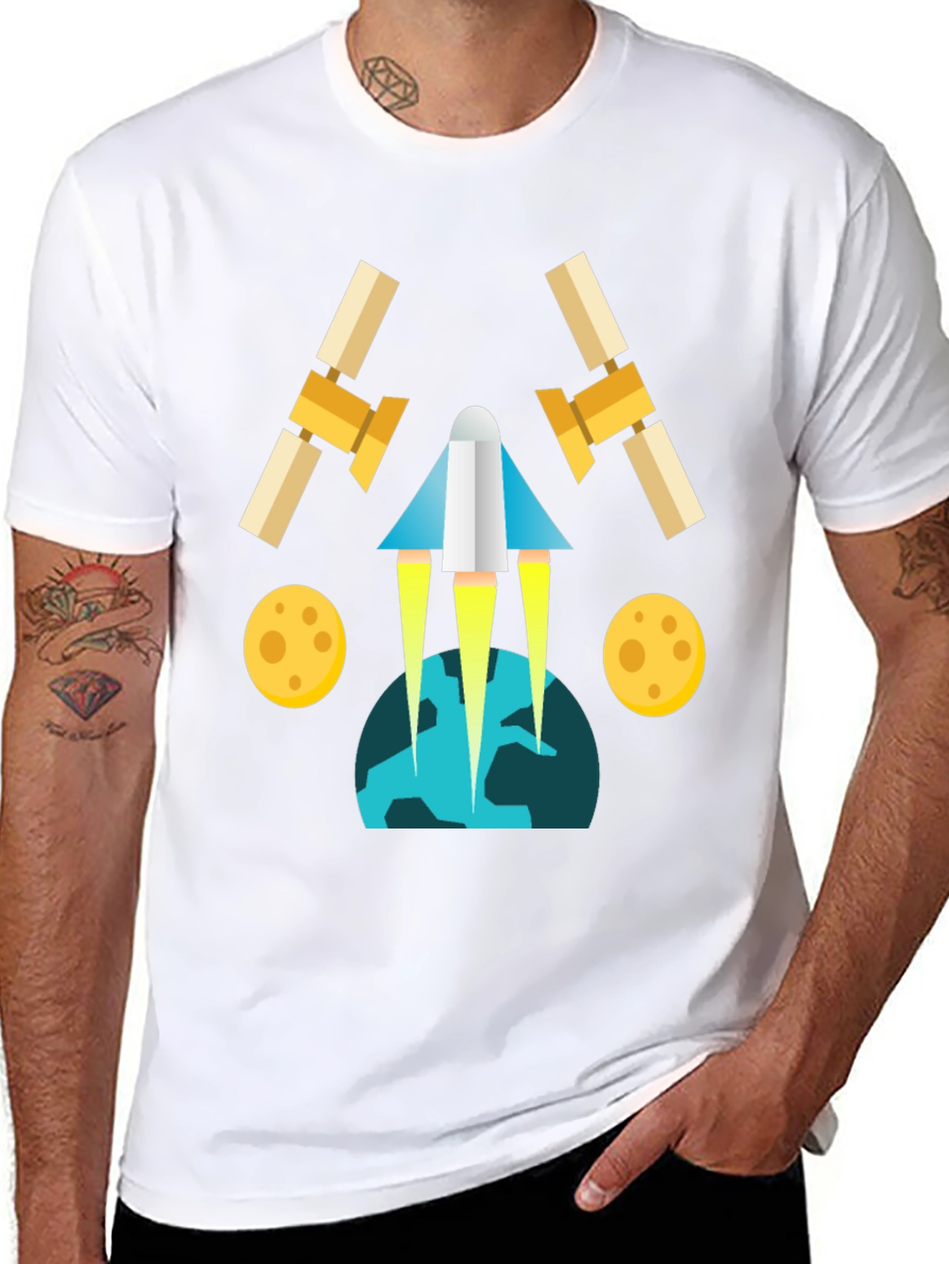 Space Travel Graphic Tee - Black Cotton Blend