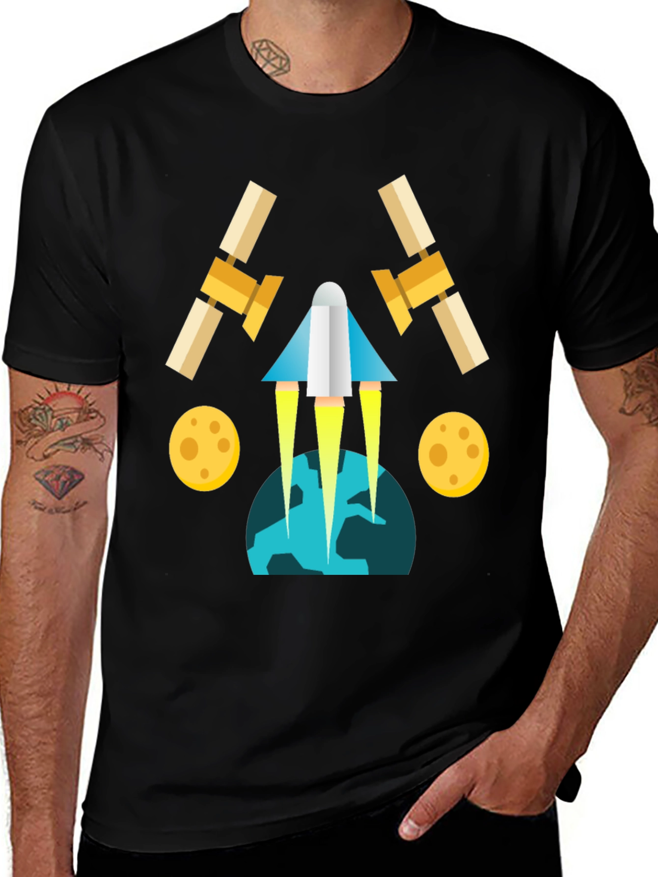 Space Travel Graphic Tee - Black Cotton Blend