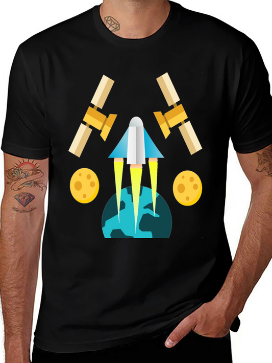 Space Travel Graphic Tee - Black Cotton Blend