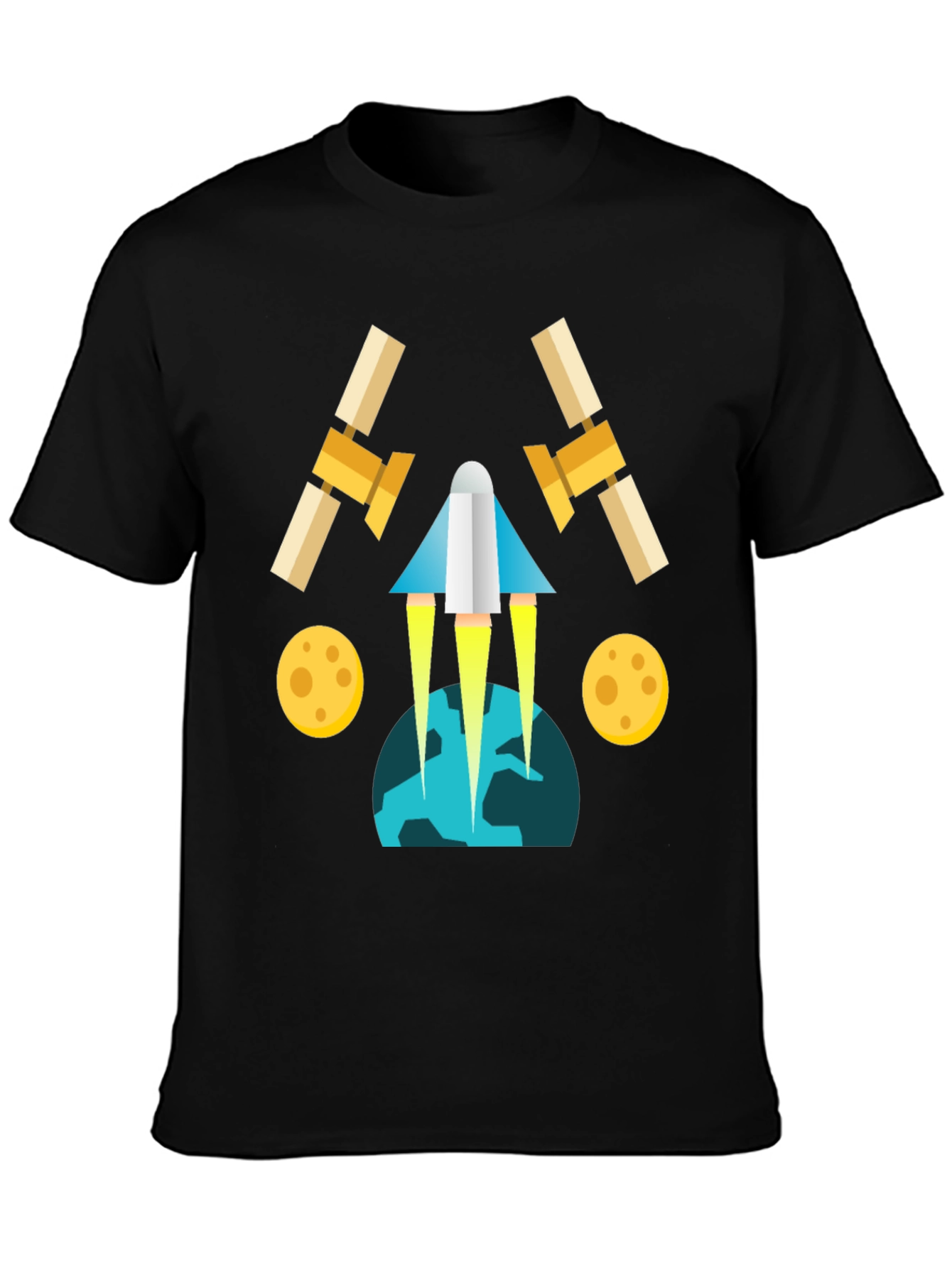 Space Travel Graphic Tee - Black Cotton Blend