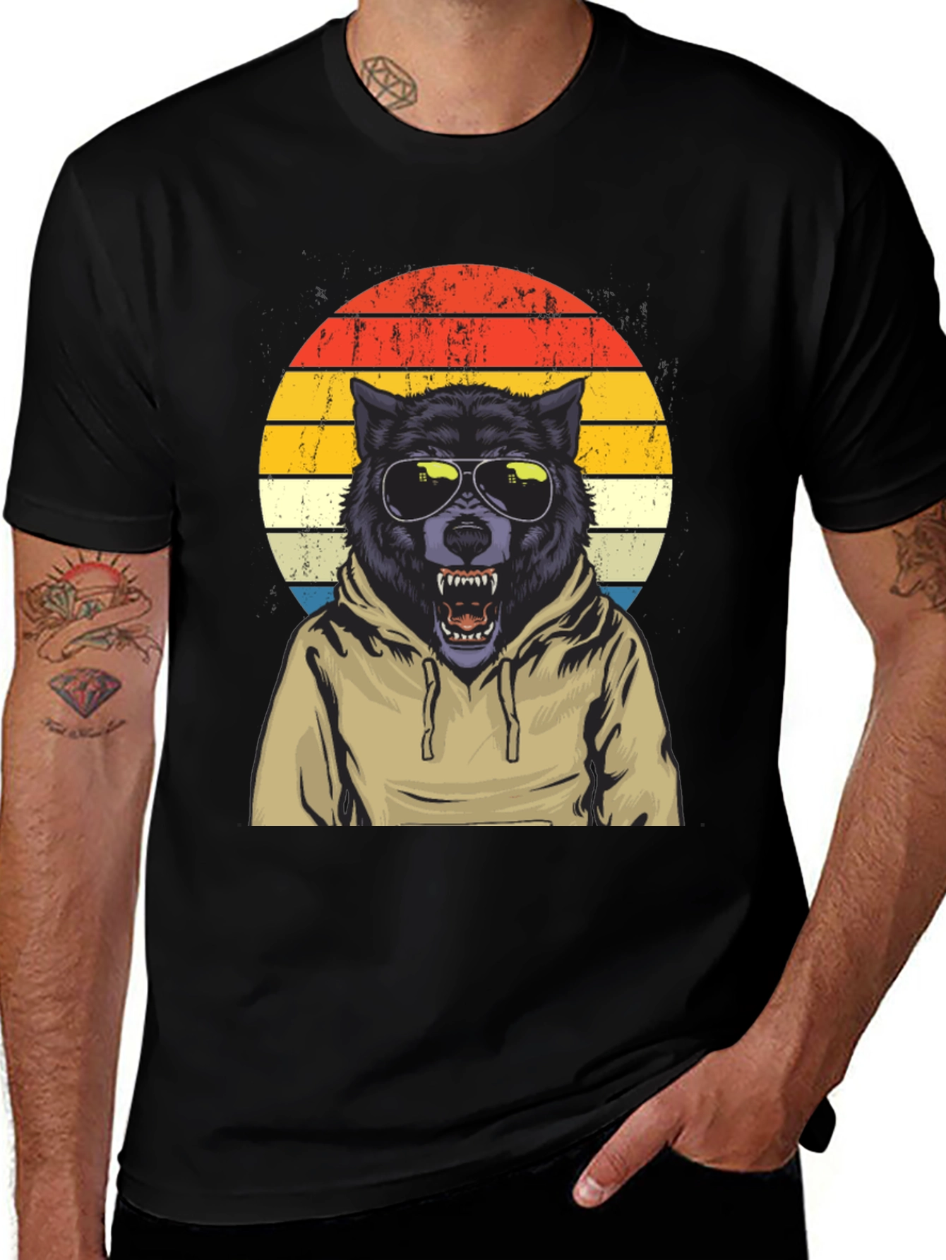 Retro Wolf Hoodie T-Shirt