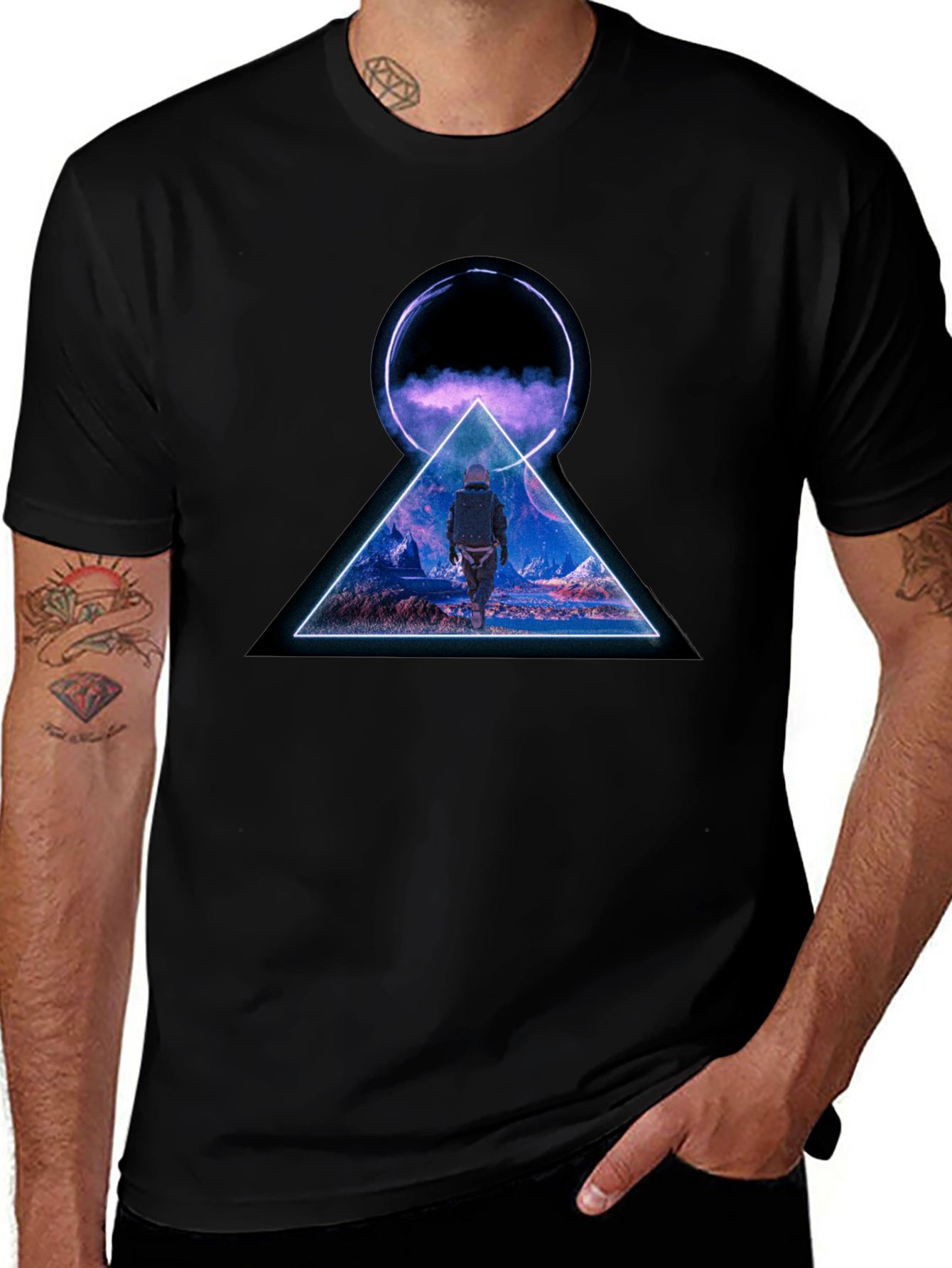 Abstract Geometric Graphic Print Black T-Shirt