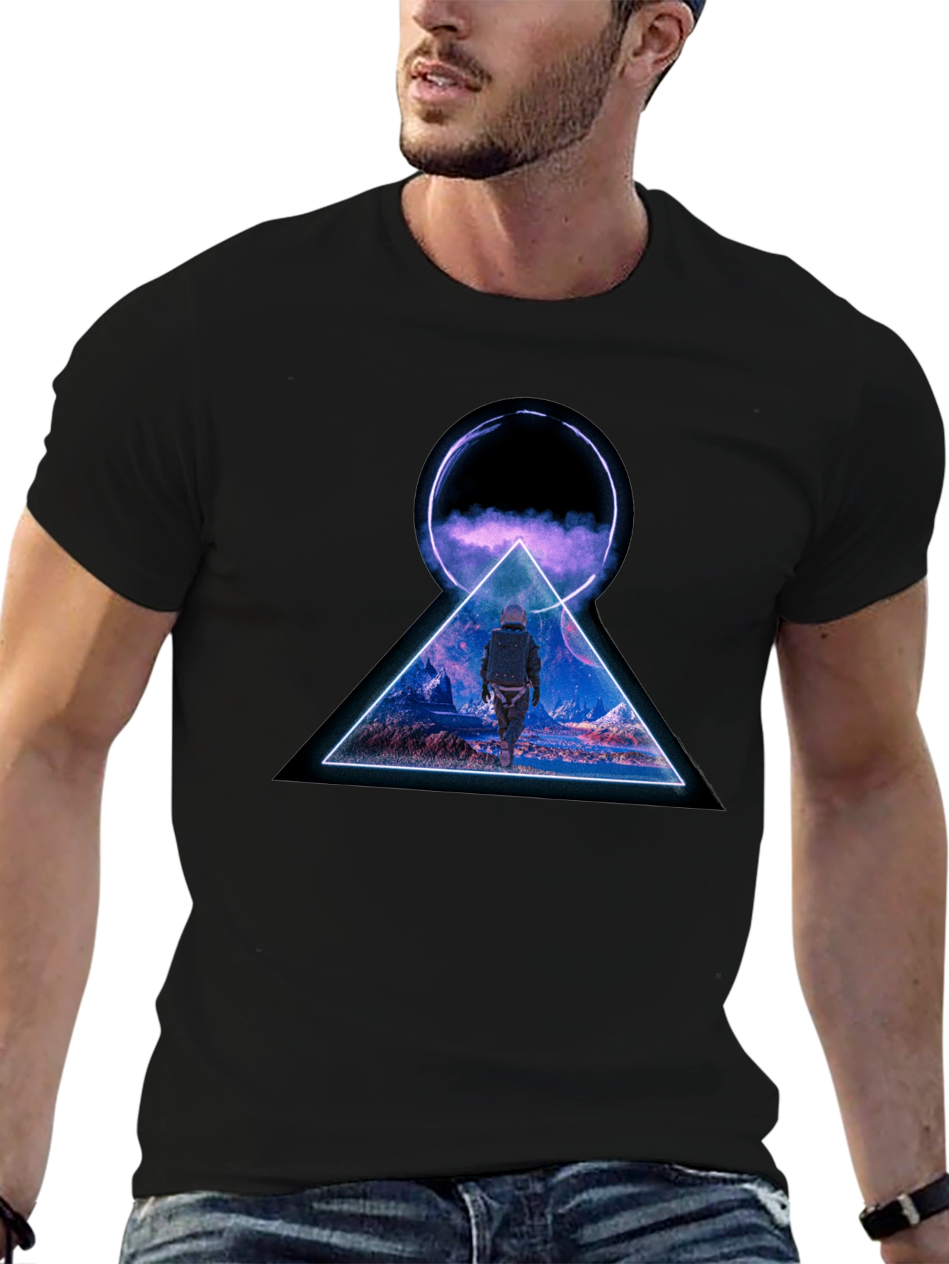 Abstract Geometric Graphic Print Black T-Shirt