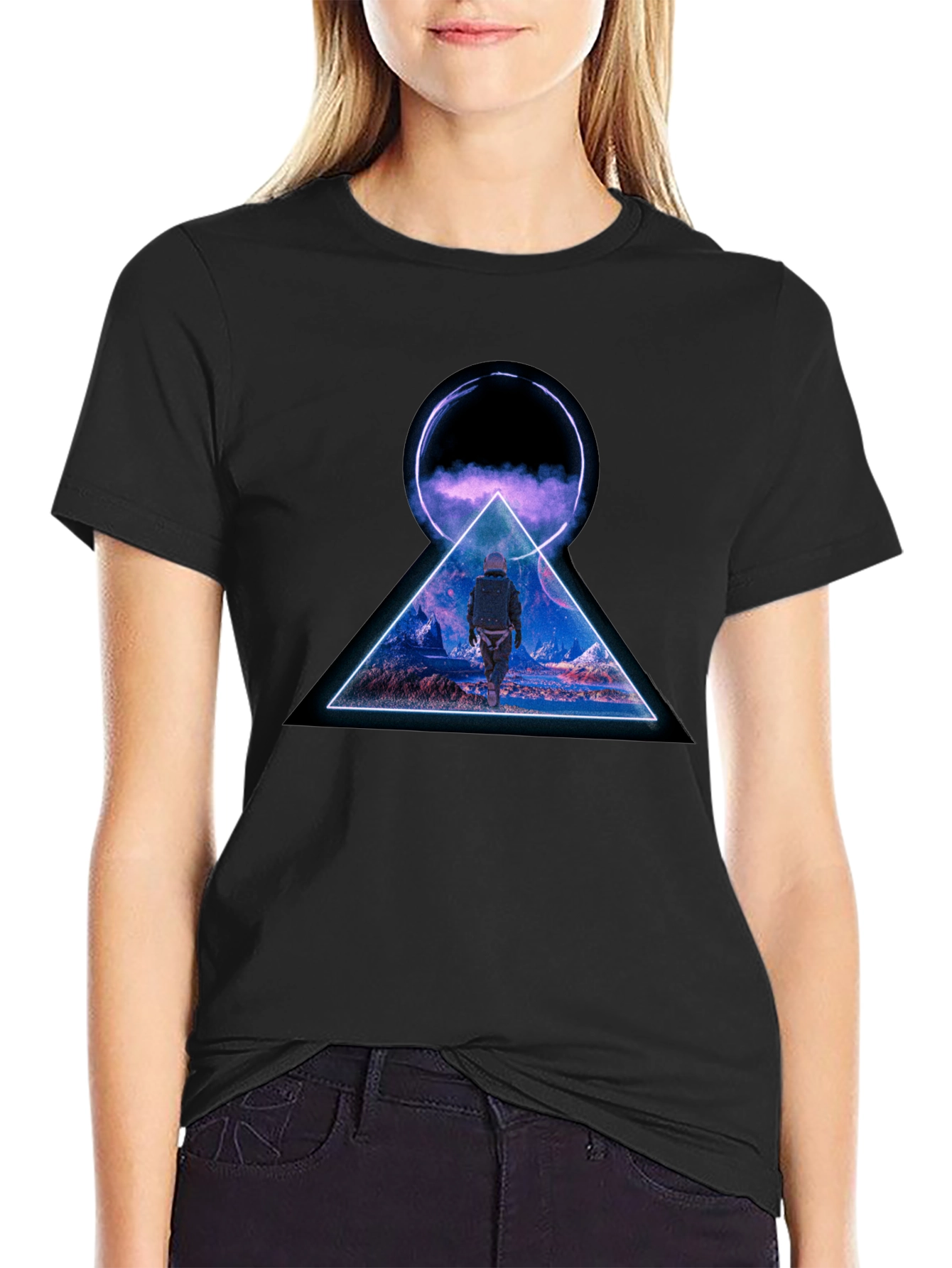 Abstract Geometric Graphic Print Black T-Shirt