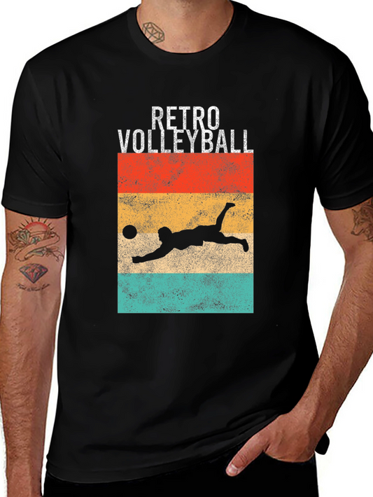 Retro Volleyball Graphic T-Shirt - Black
