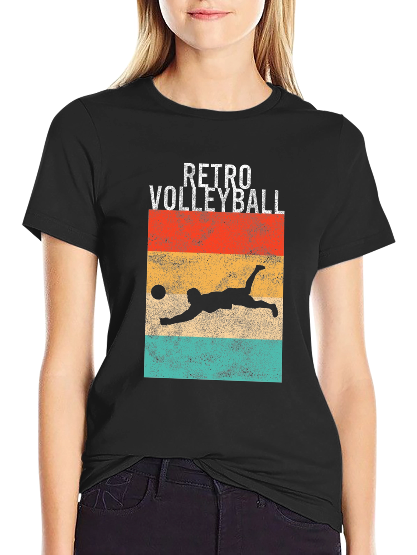 Retro Volleyball Graphic T-Shirt - Black