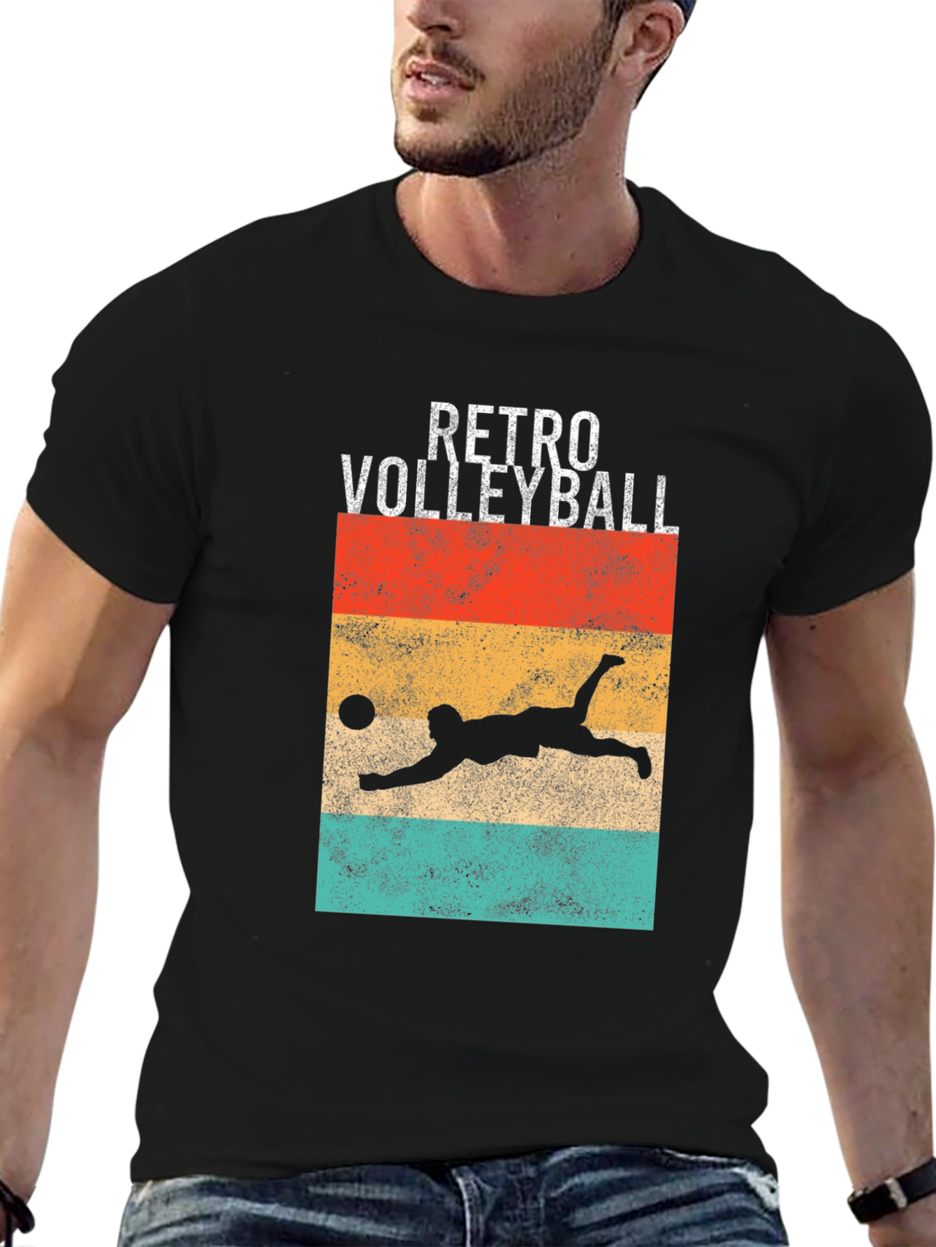 Retro Volleyball Graphic T-Shirt - Black