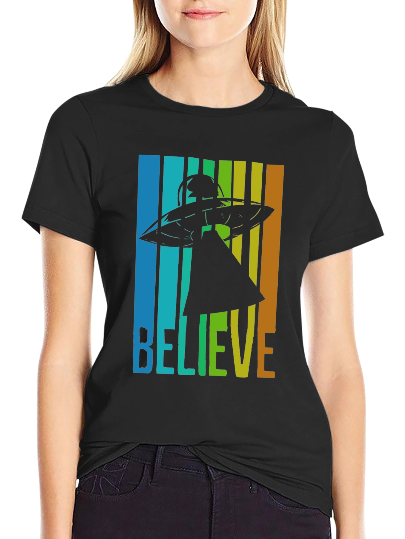 Believe UFO Graphic Tee - Retro Style T-Shirt