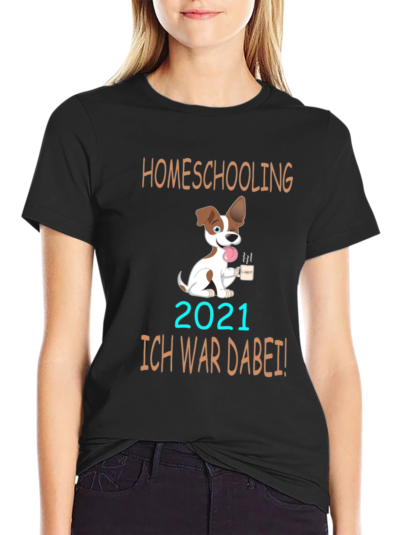 Homeschooling 2021 T-Shirt Cute Dog Design Black