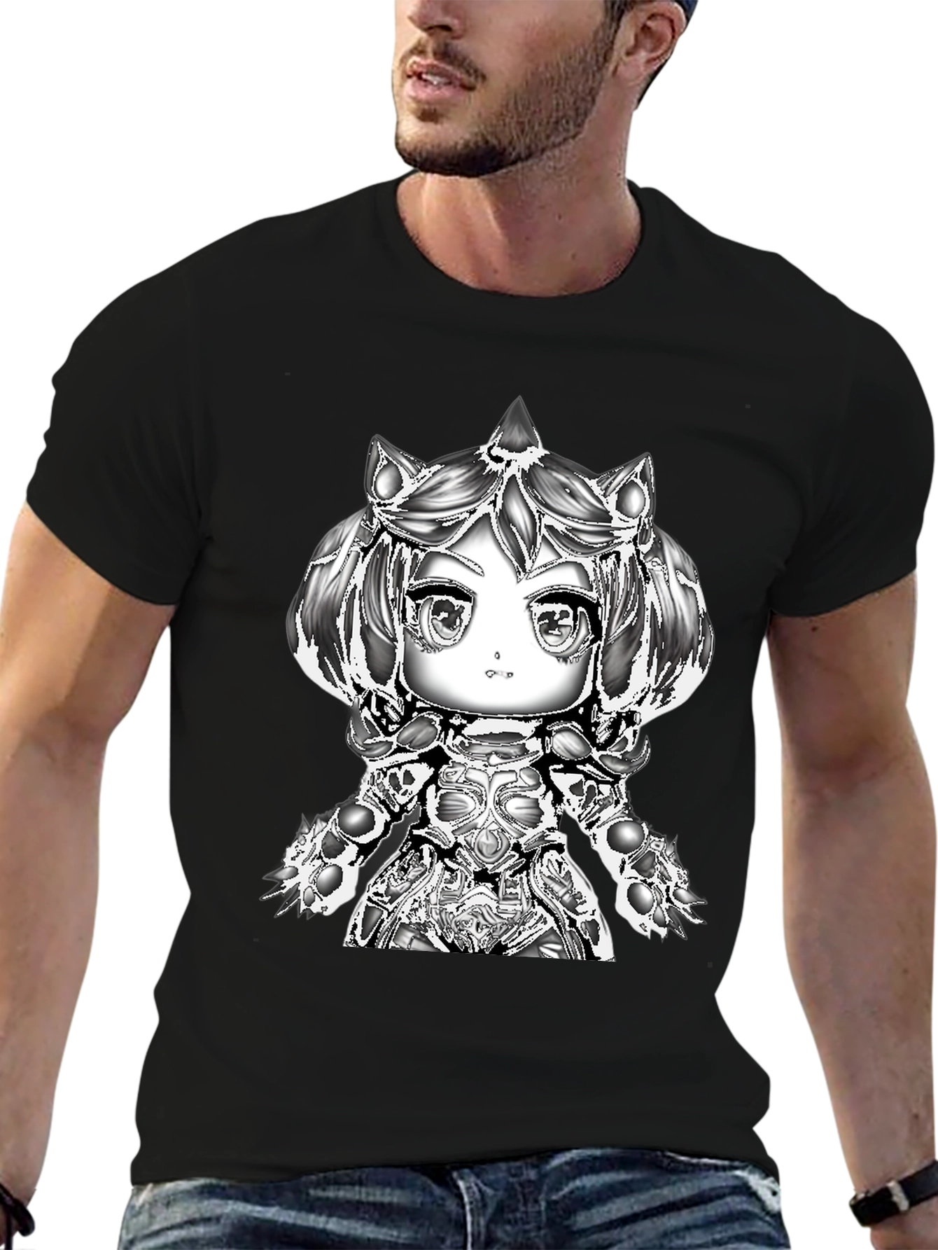 Anime Warrior Graphic Tee - Black
