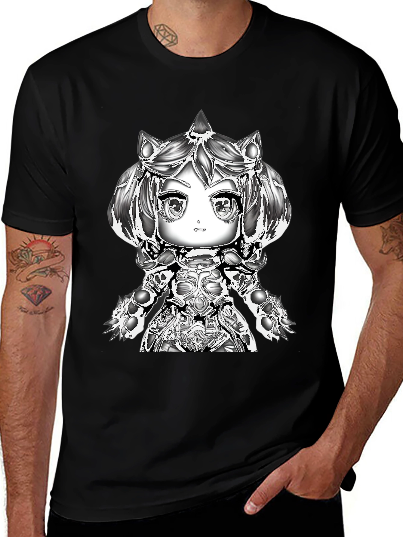 Anime Warrior Graphic Tee - Black