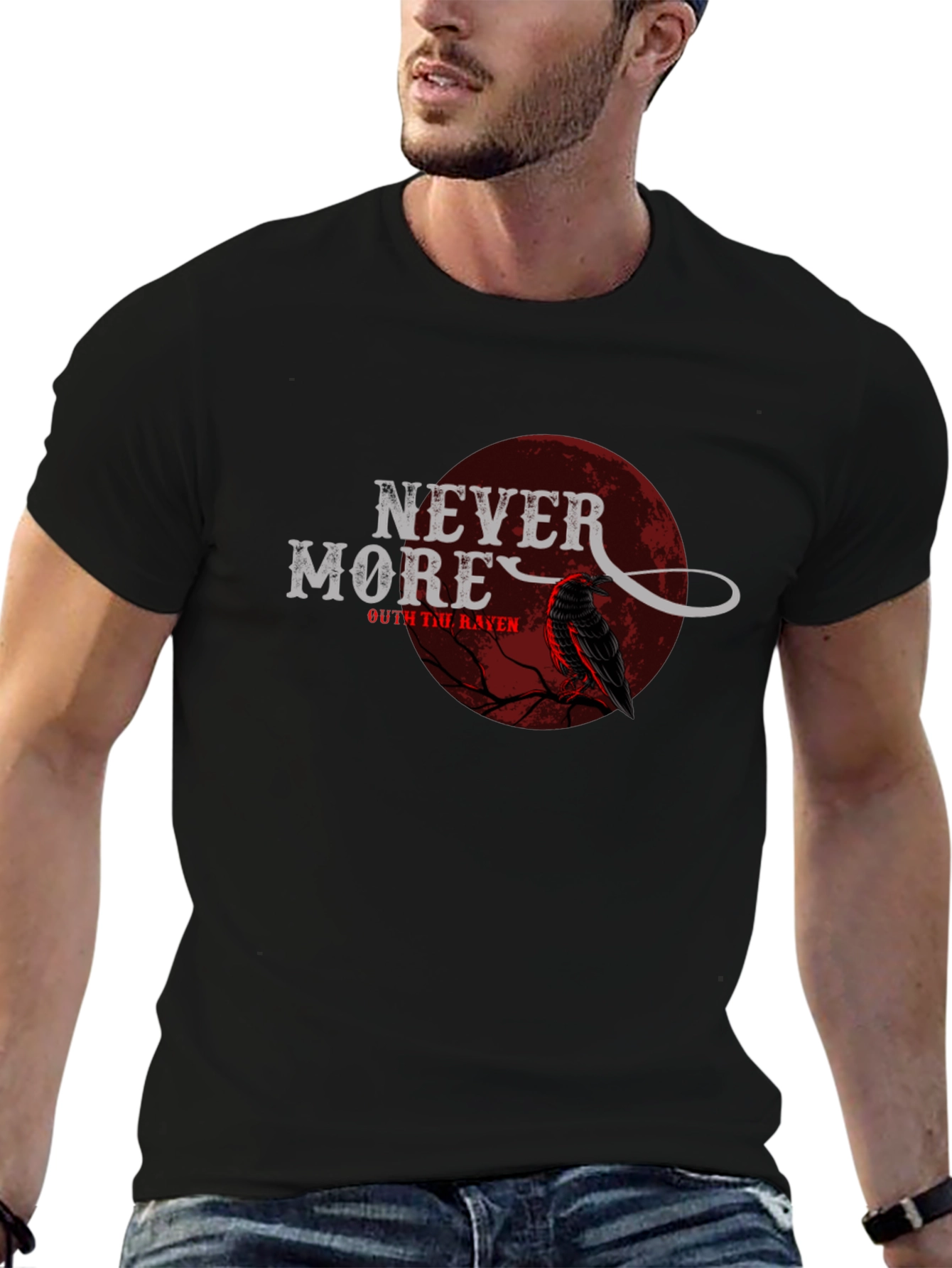 Nevermore Raven Graphic Print Black T-Shirt