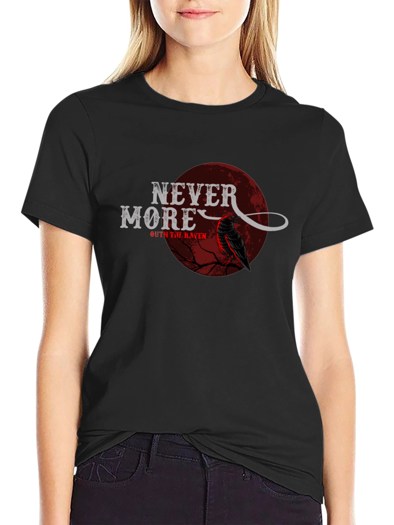 Nevermore Raven Graphic Print Black T-Shirt