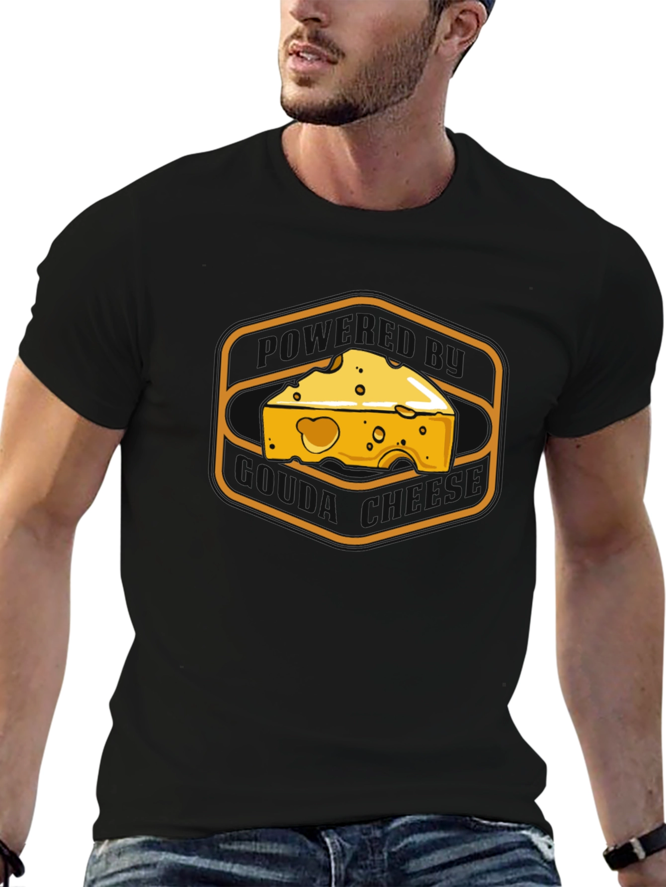 Cheese Graphic Tee -  Mens Black T-Shirt