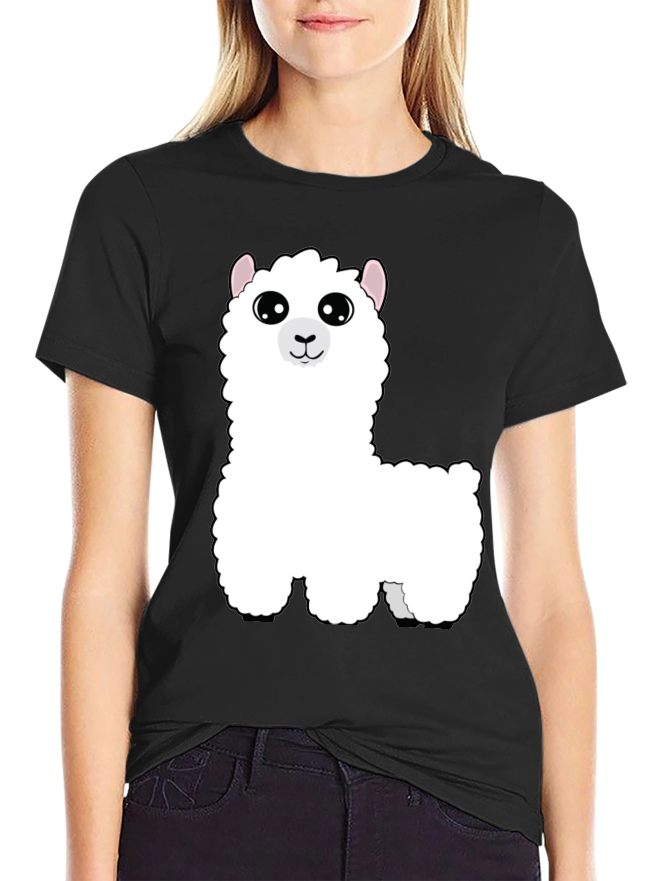 Cute Alpaca Graphic Tee - Black Cotton T-Shirt
