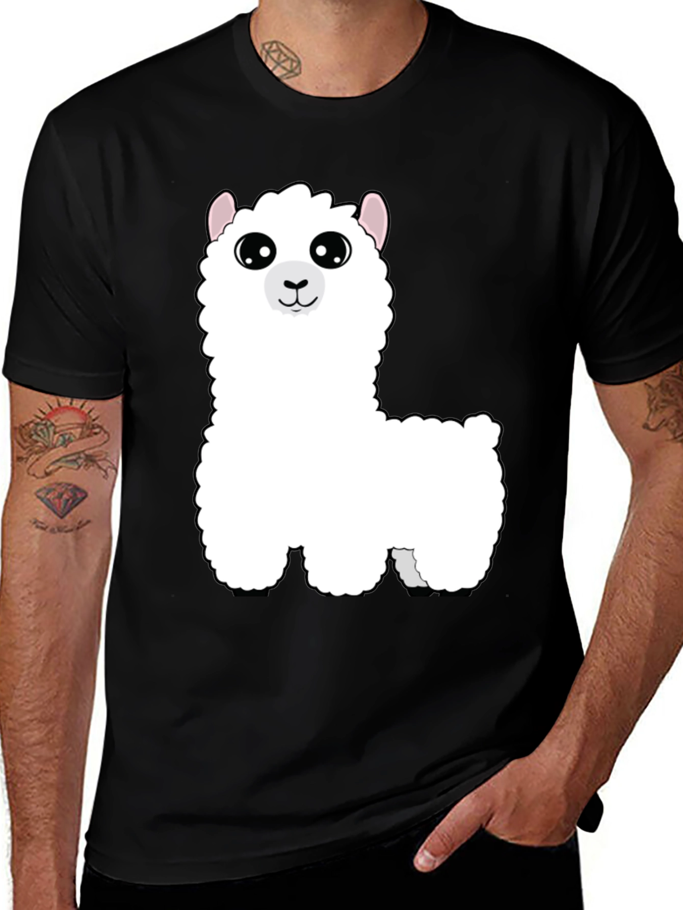 Cute Alpaca Graphic Tee - Black Cotton T-Shirt