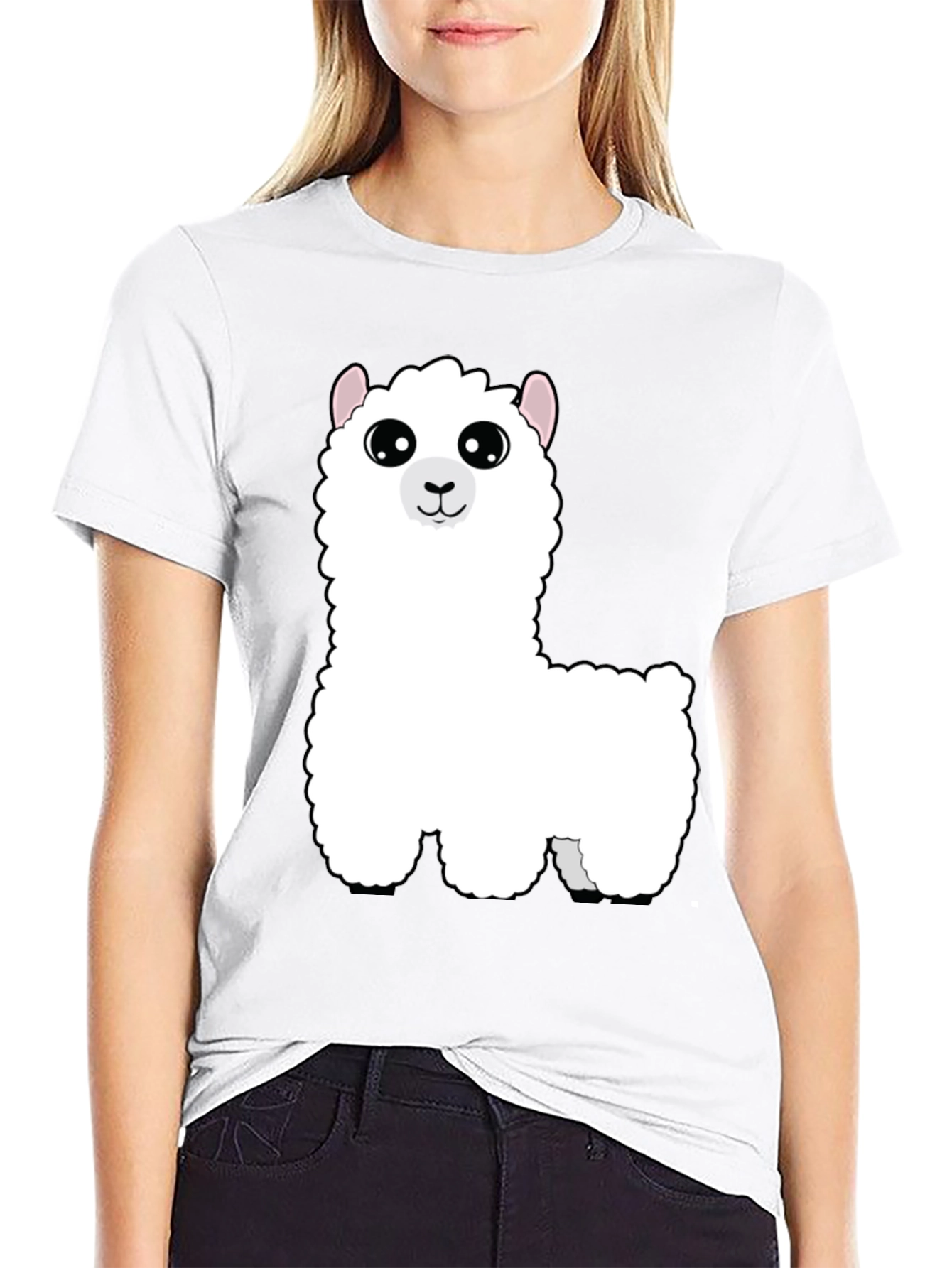 Cute Alpaca Graphic Tee - Black Cotton T-Shirt
