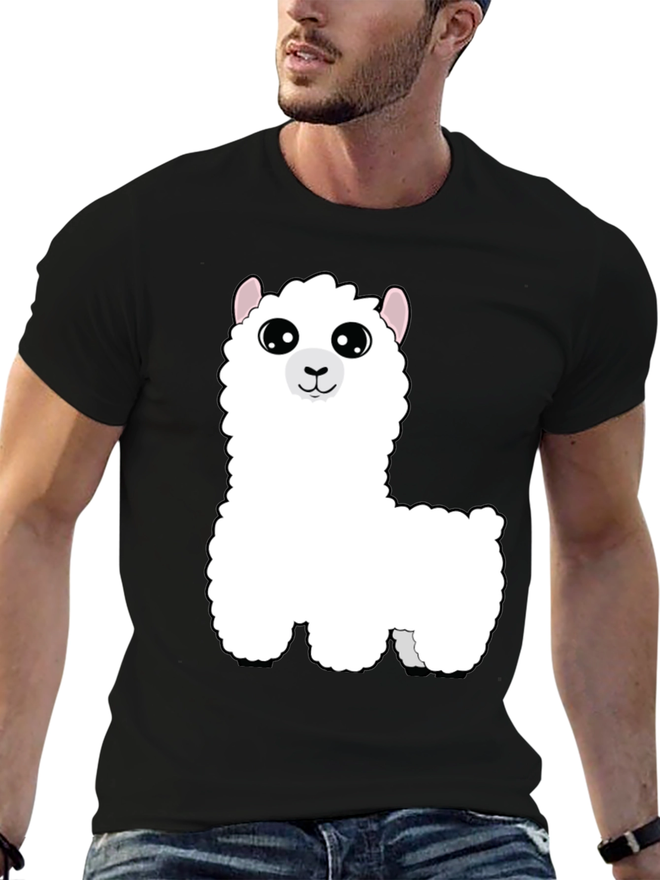 Cute Alpaca Graphic Tee - Black Cotton T-Shirt