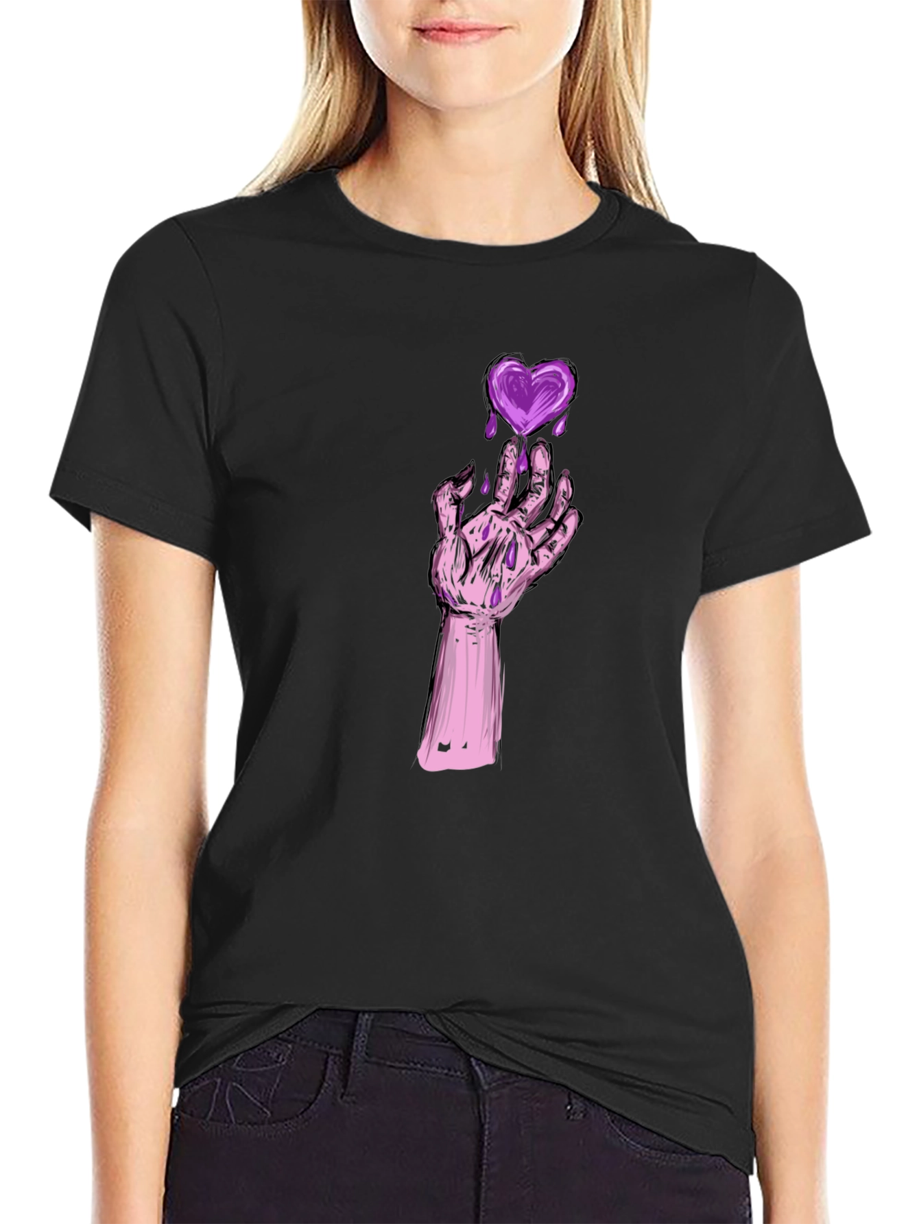Heart Graphic Tee - Gothic Style Black