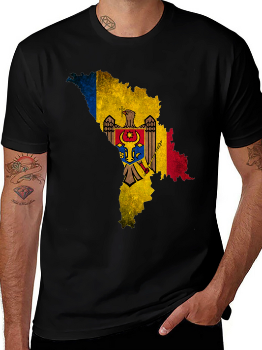 Moldova Flag Map T-Shirt - Black