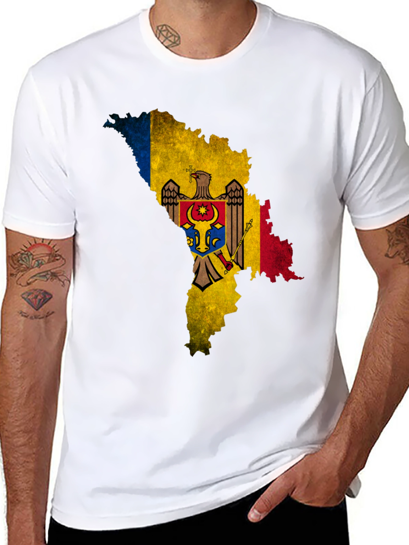 Moldova Flag Map T-Shirt - Black