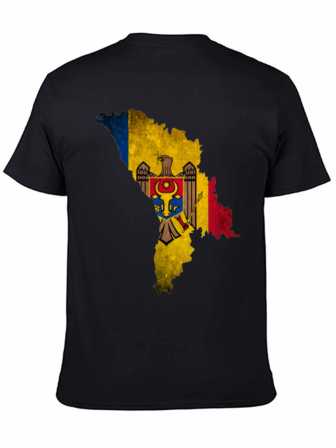 Moldova Flag Map T-Shirt - Black