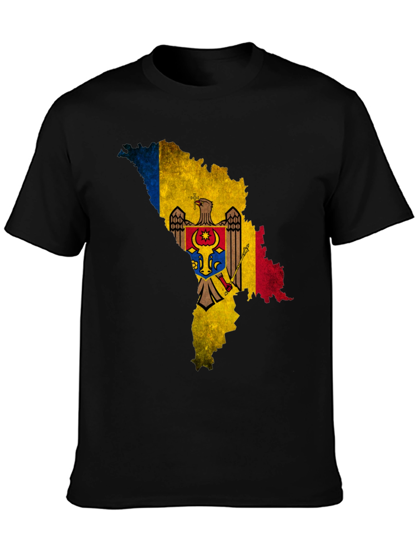Moldova Flag Map T-Shirt - Black